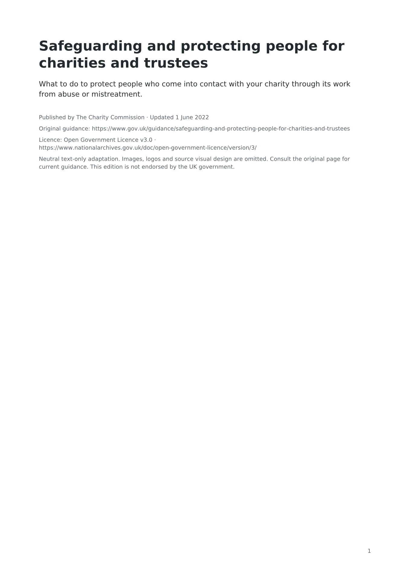 Cover of Safeguarding and protecting people for charities and trustees