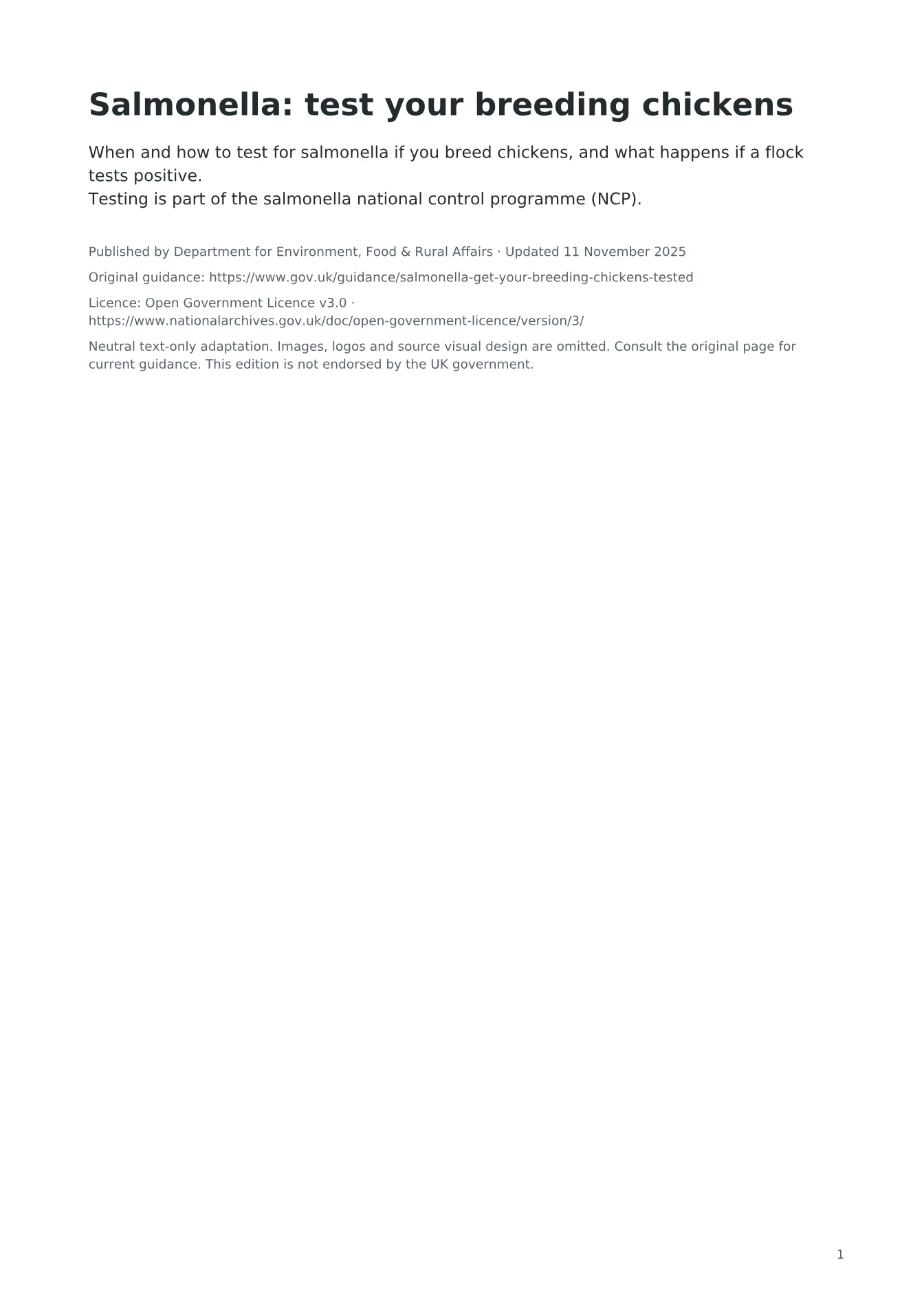 Cover of Salmonella: test your breeding chickens