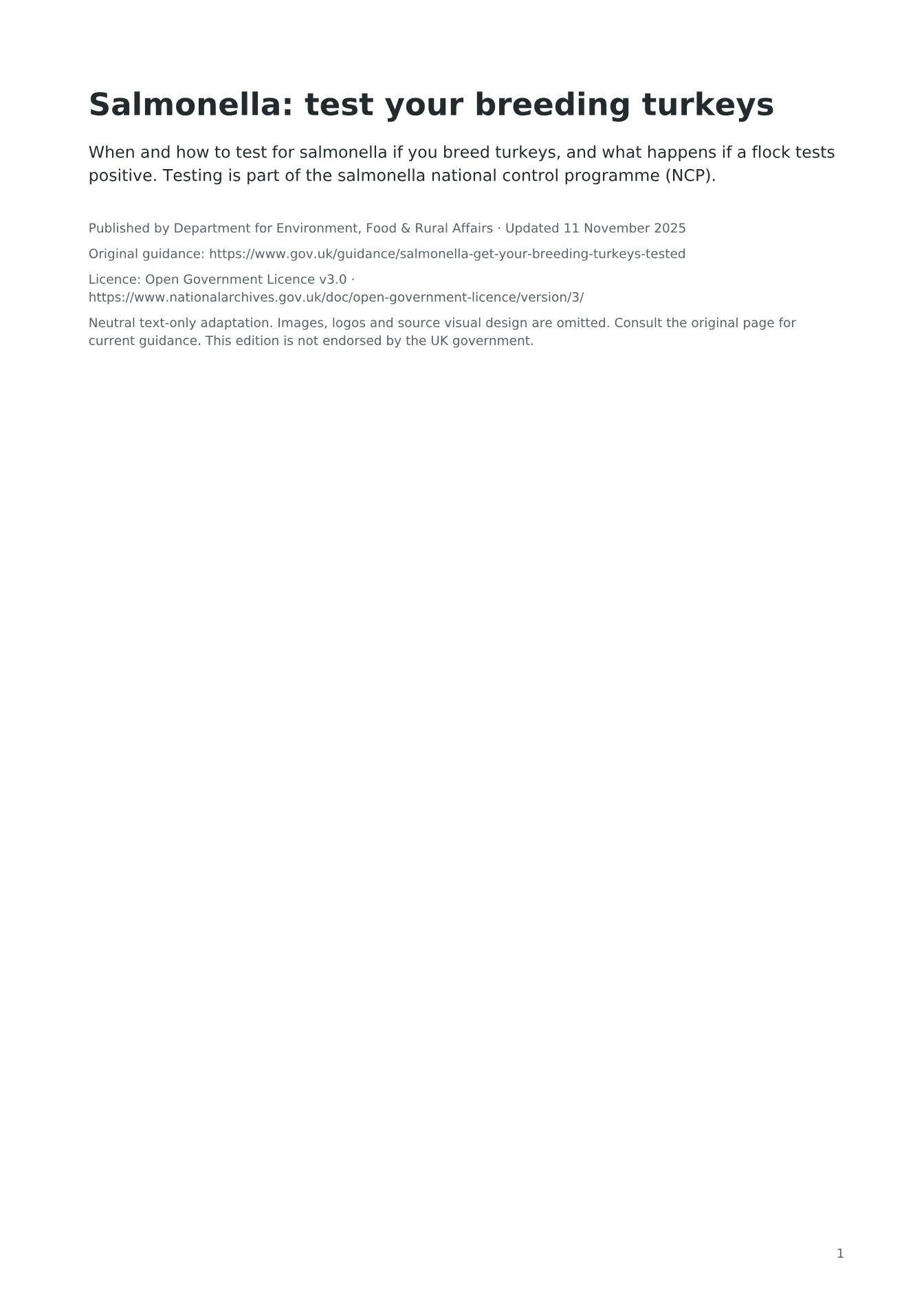 Cover of Salmonella: test your breeding turkeys