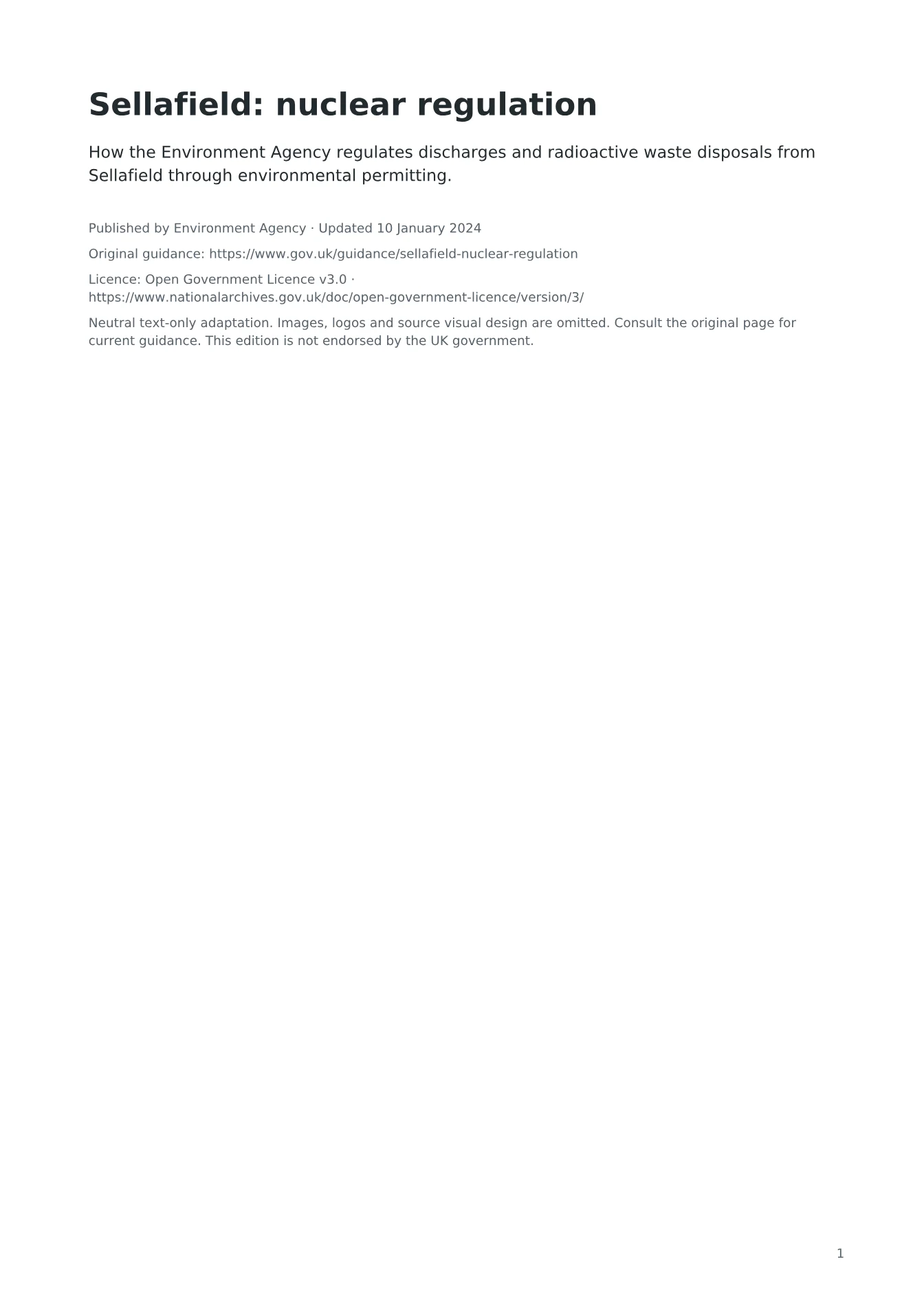 Cover of Sellafield: nuclear regulation