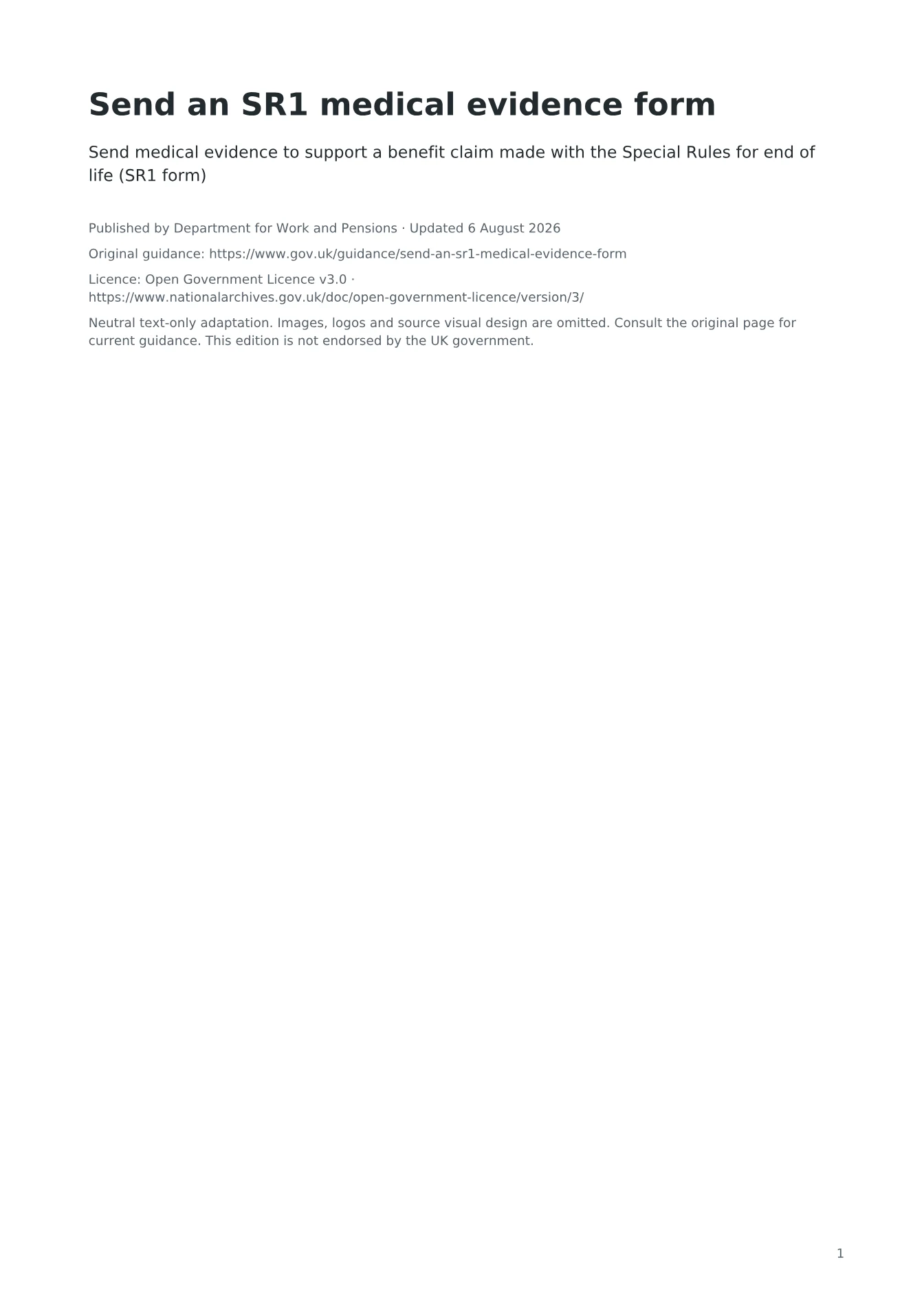 Cover of Send an SR1 medical evidence form