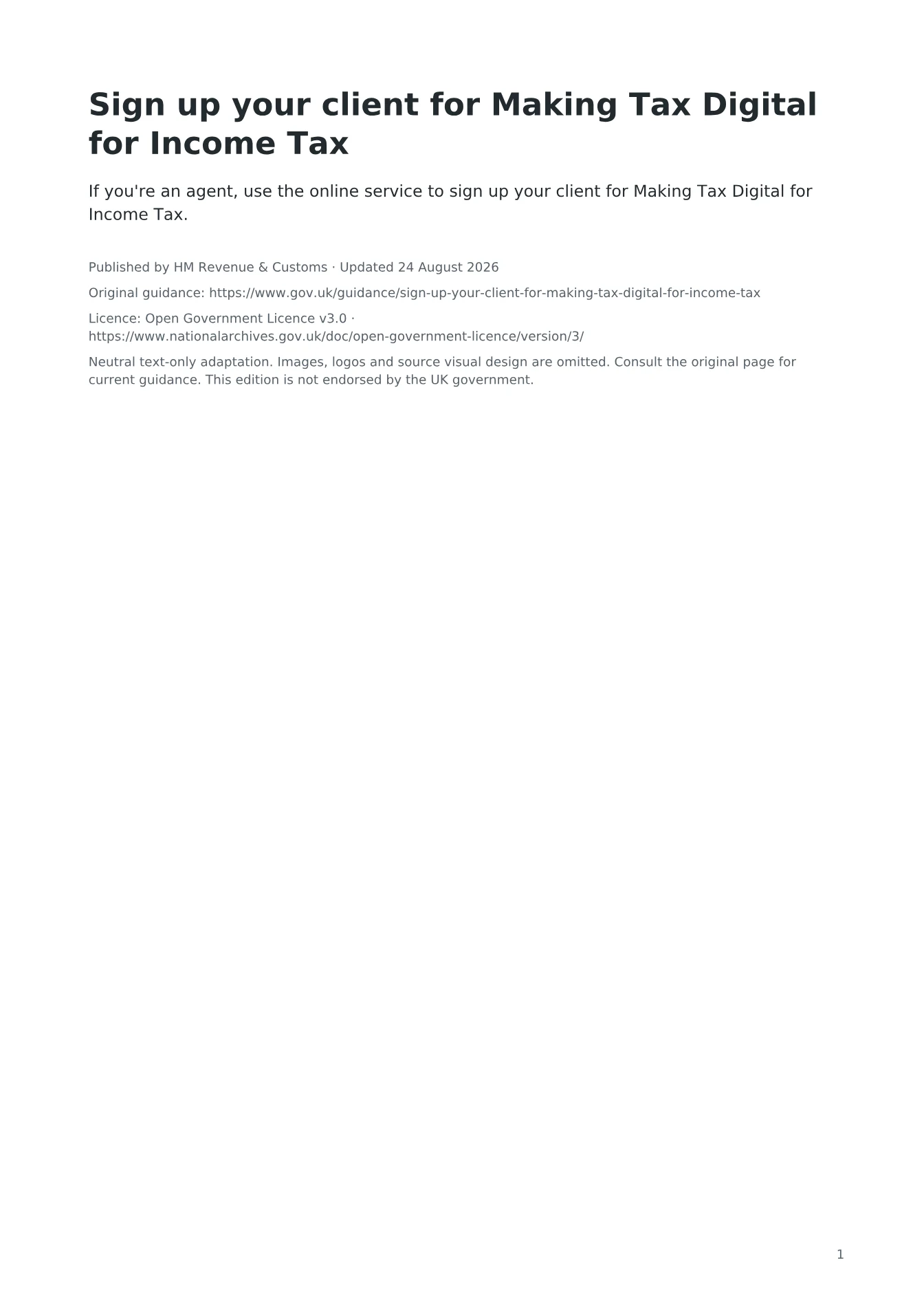 Cover of Sign up your client for Making Tax Digital for Income Tax