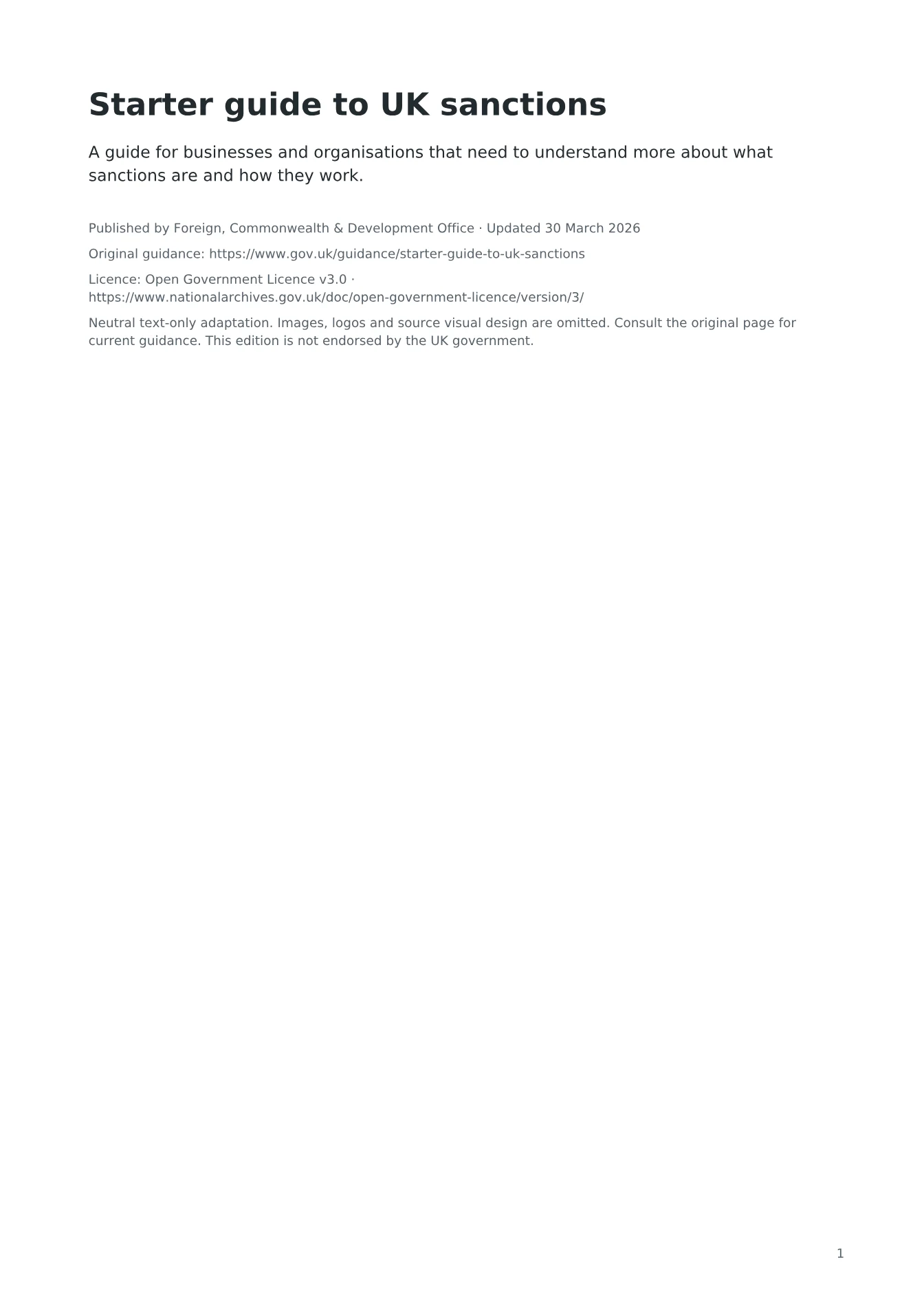 Cover of Starter guide to UK sanctions