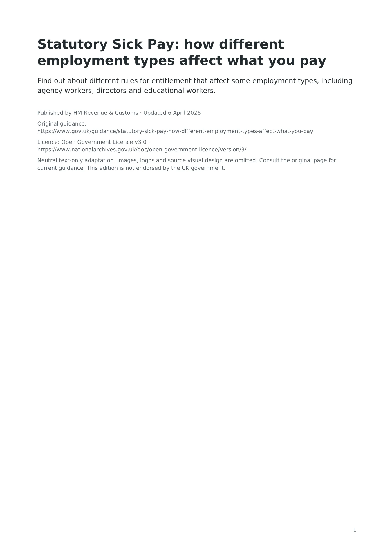 Cover of Statutory Sick Pay: how different employment types affect what you pay