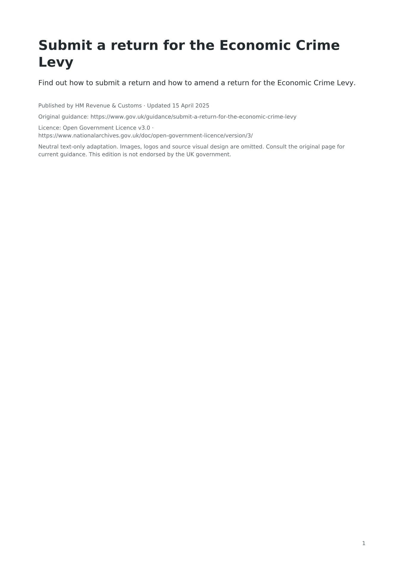 Cover of Submit a return for the Economic Crime Levy