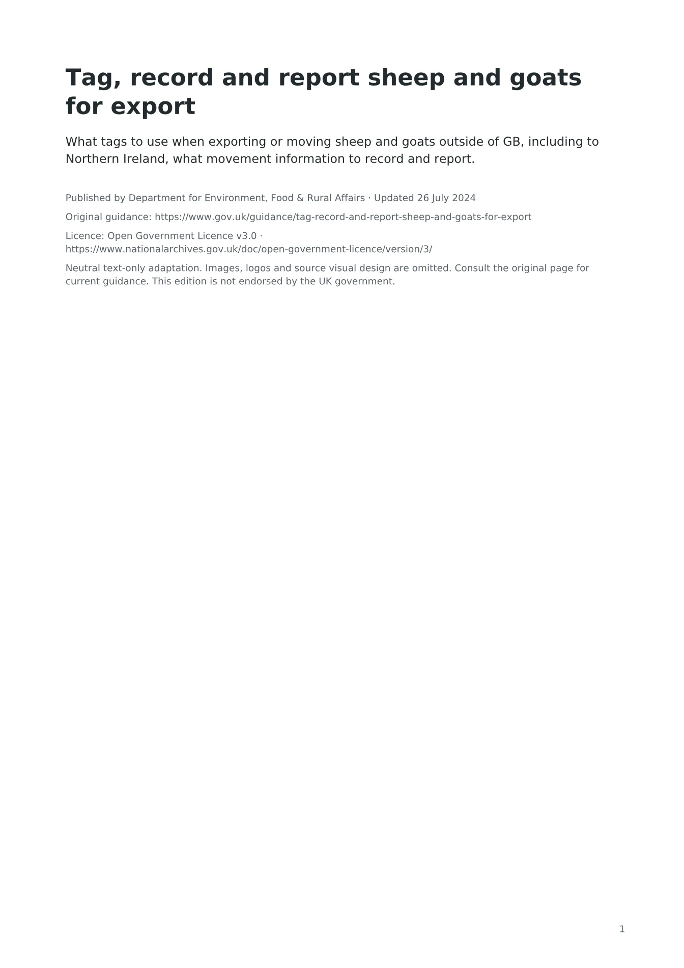 Cover of Tag, record and report sheep and goats for export