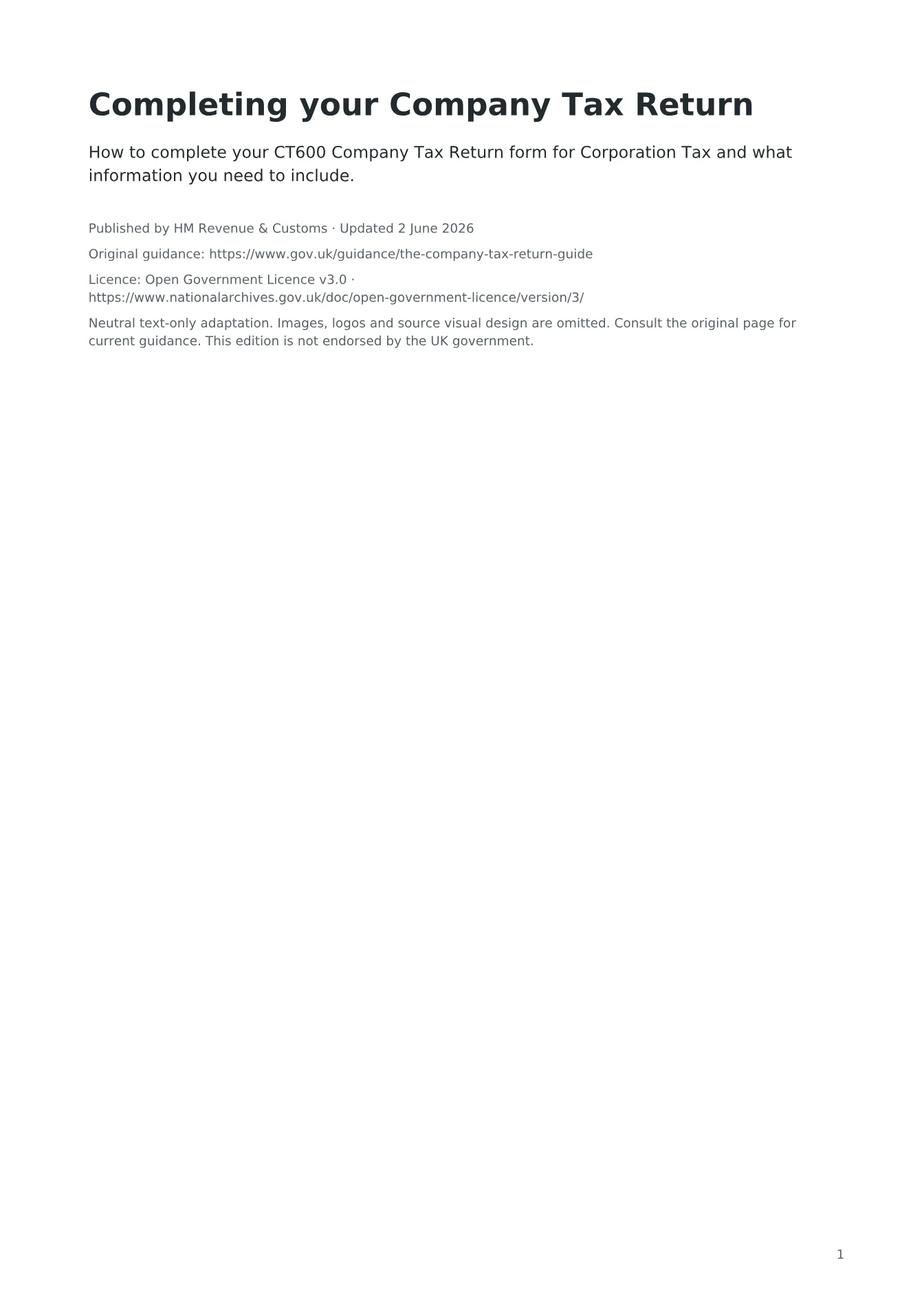 Cover of Completing your Company Tax Return