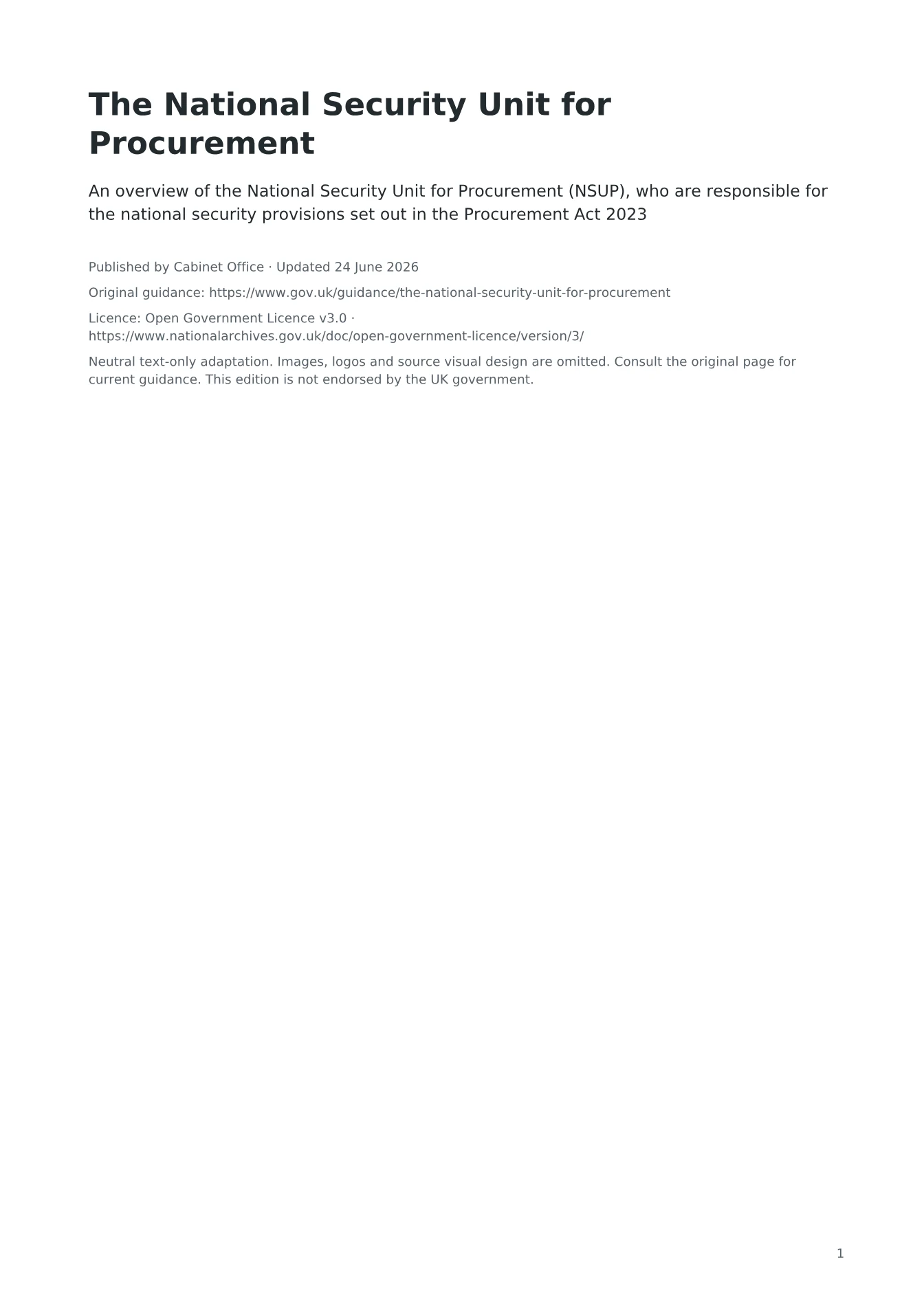 Cover of The National Security Unit for Procurement