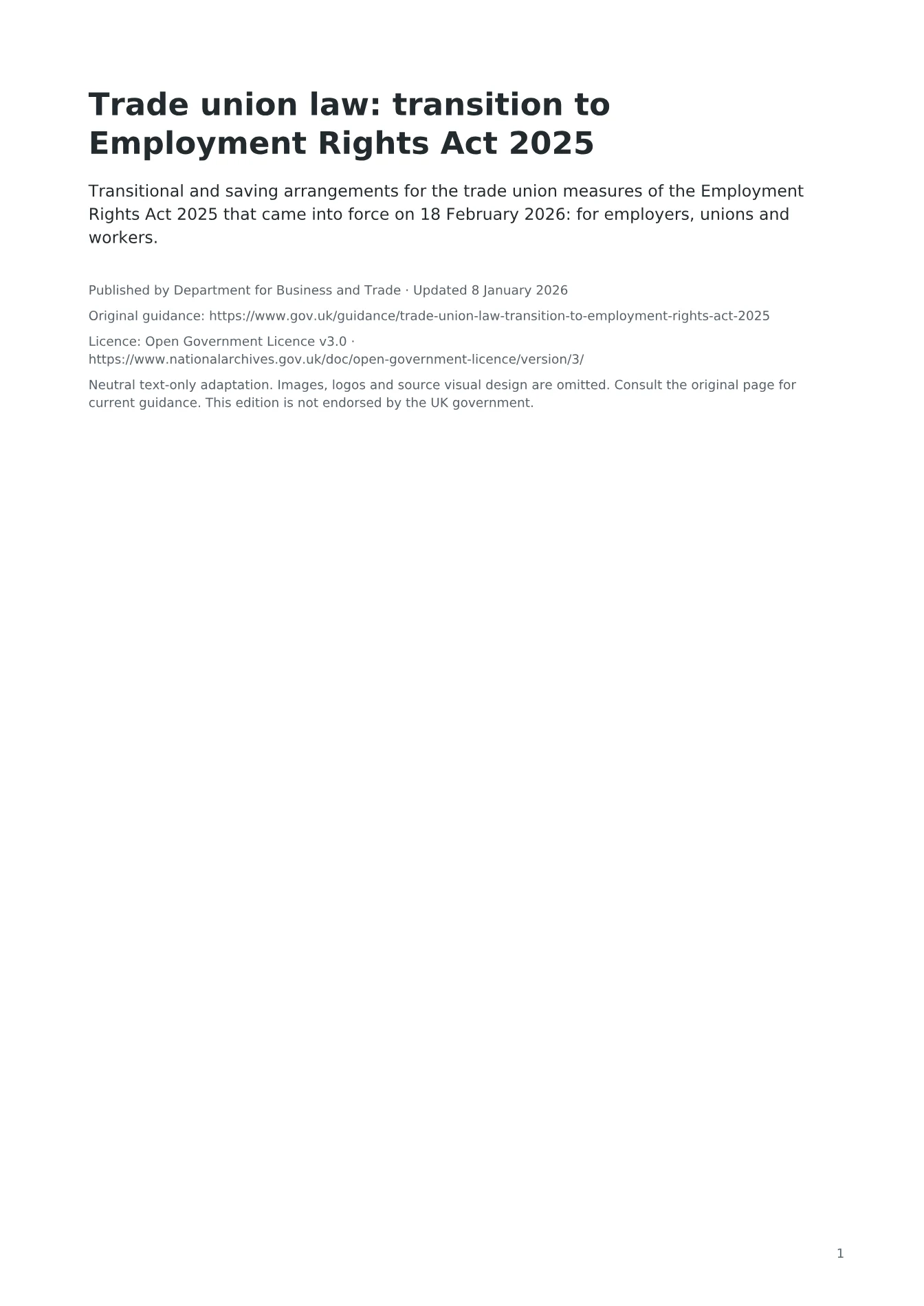 Cover of Trade union law: transition to Employment Rights Act 2025
