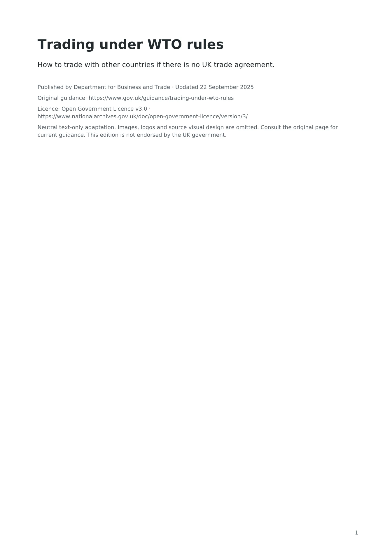 Cover of Trading under WTO rules