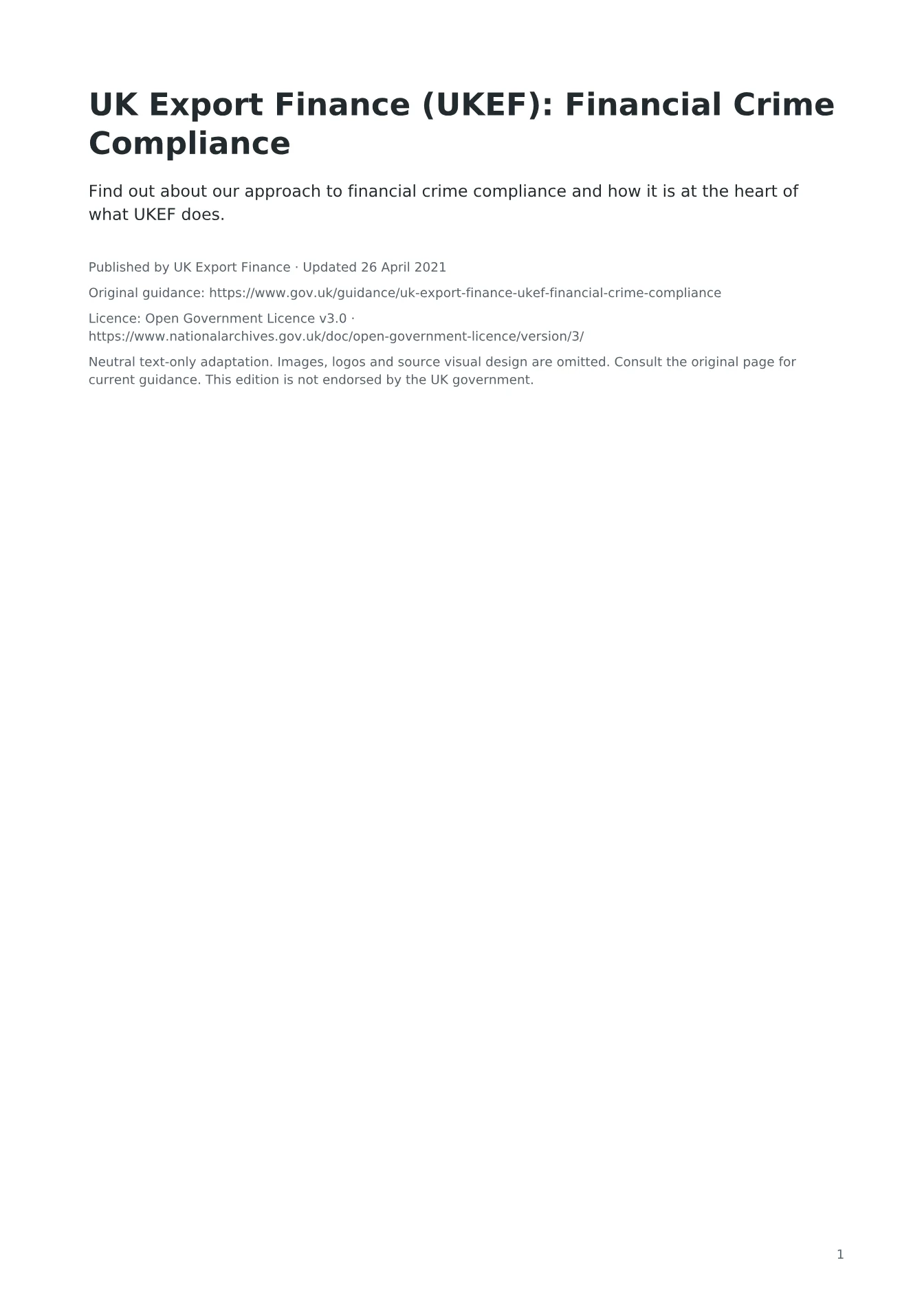 Cover of UK Export Finance (UKEF): Financial Crime Compliance