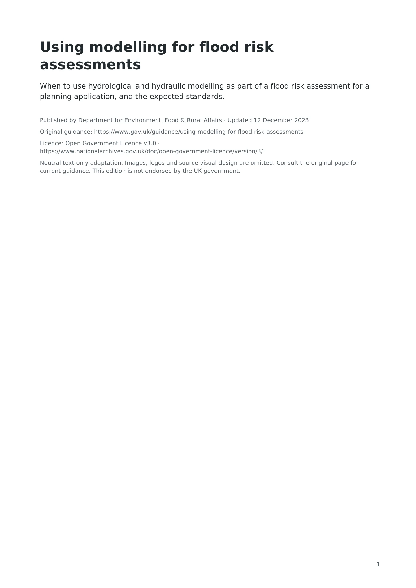 Cover of Using modelling for flood risk assessments