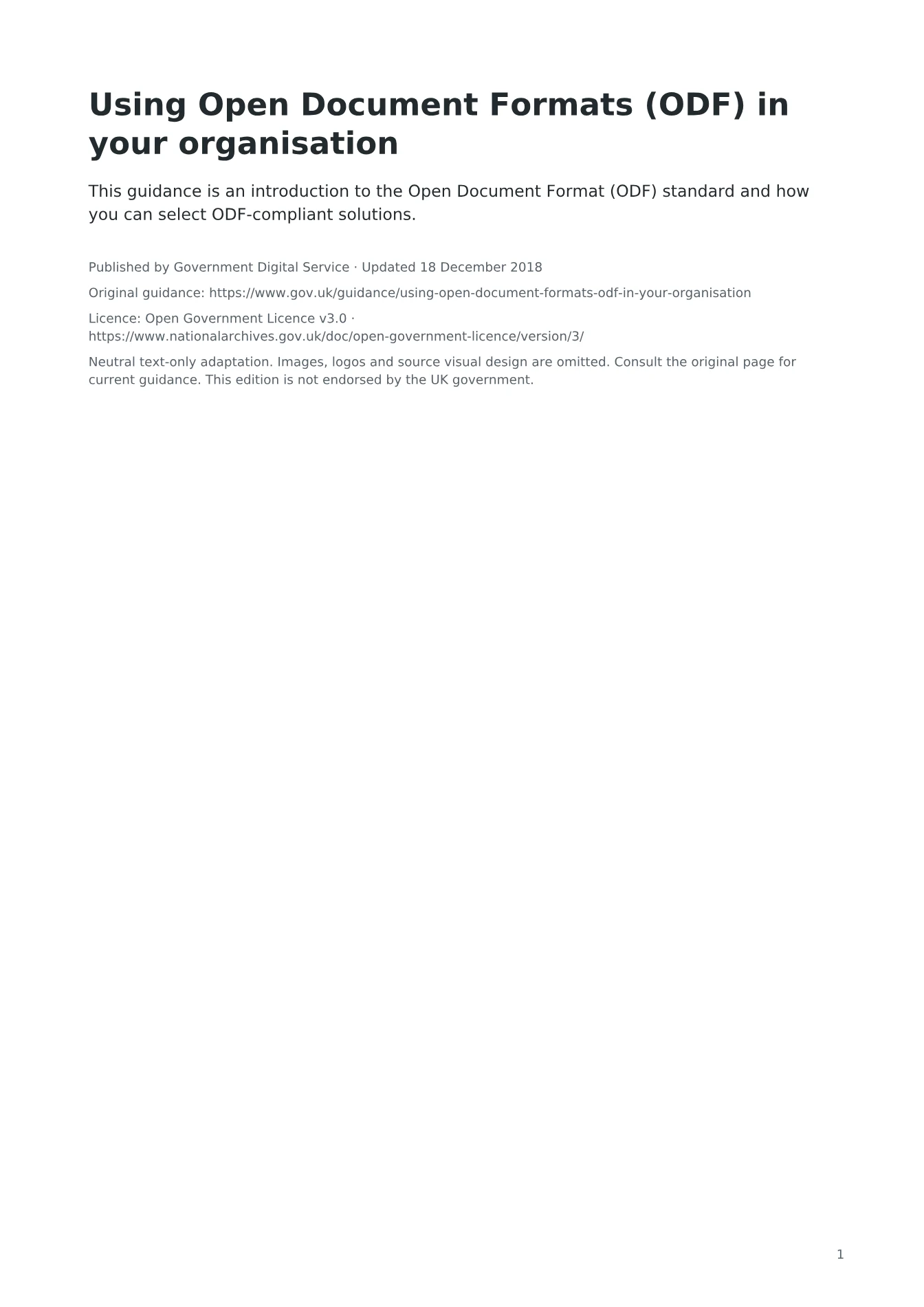 Cover of Using Open Document Formats (ODF) in your organisation