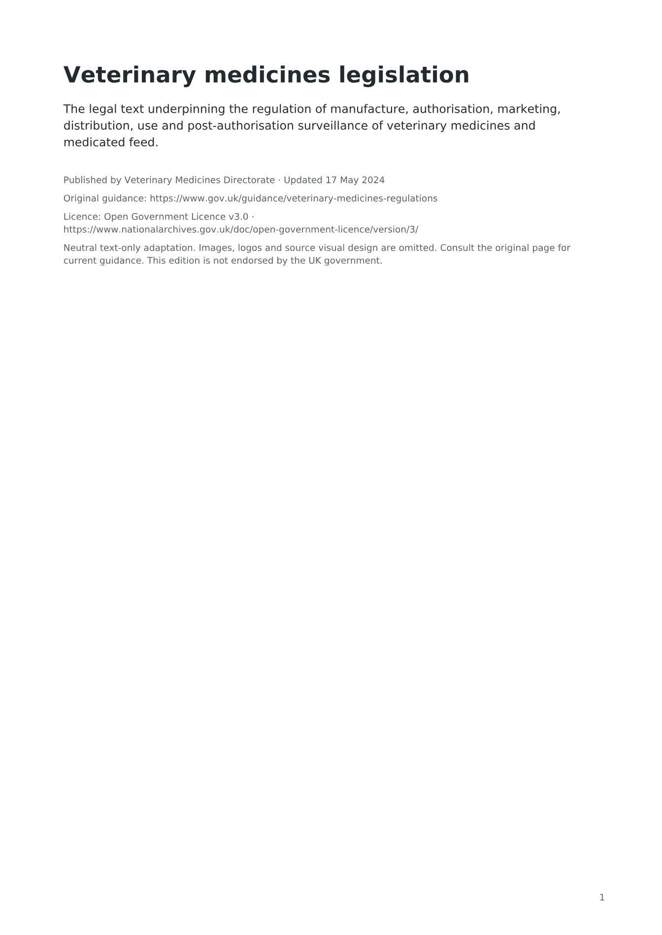 Cover of Veterinary medicines legislation
