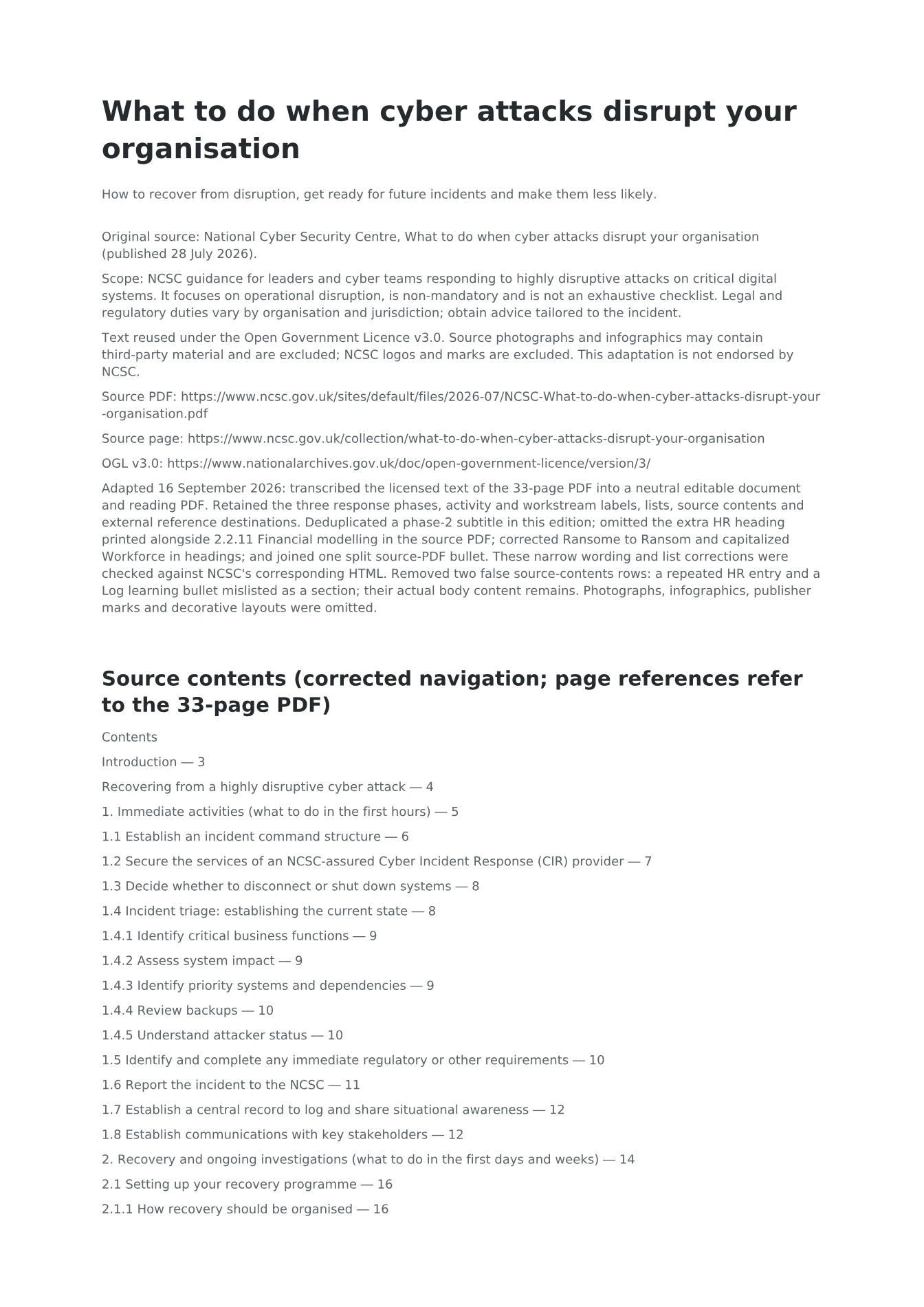 Cover of Cyber disruption response and recovery guide