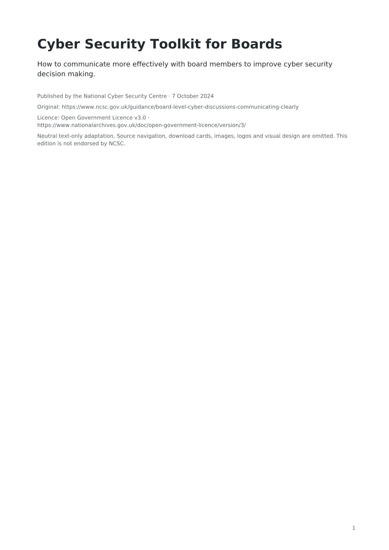 Cover of Cyber Security Toolkit for Boards