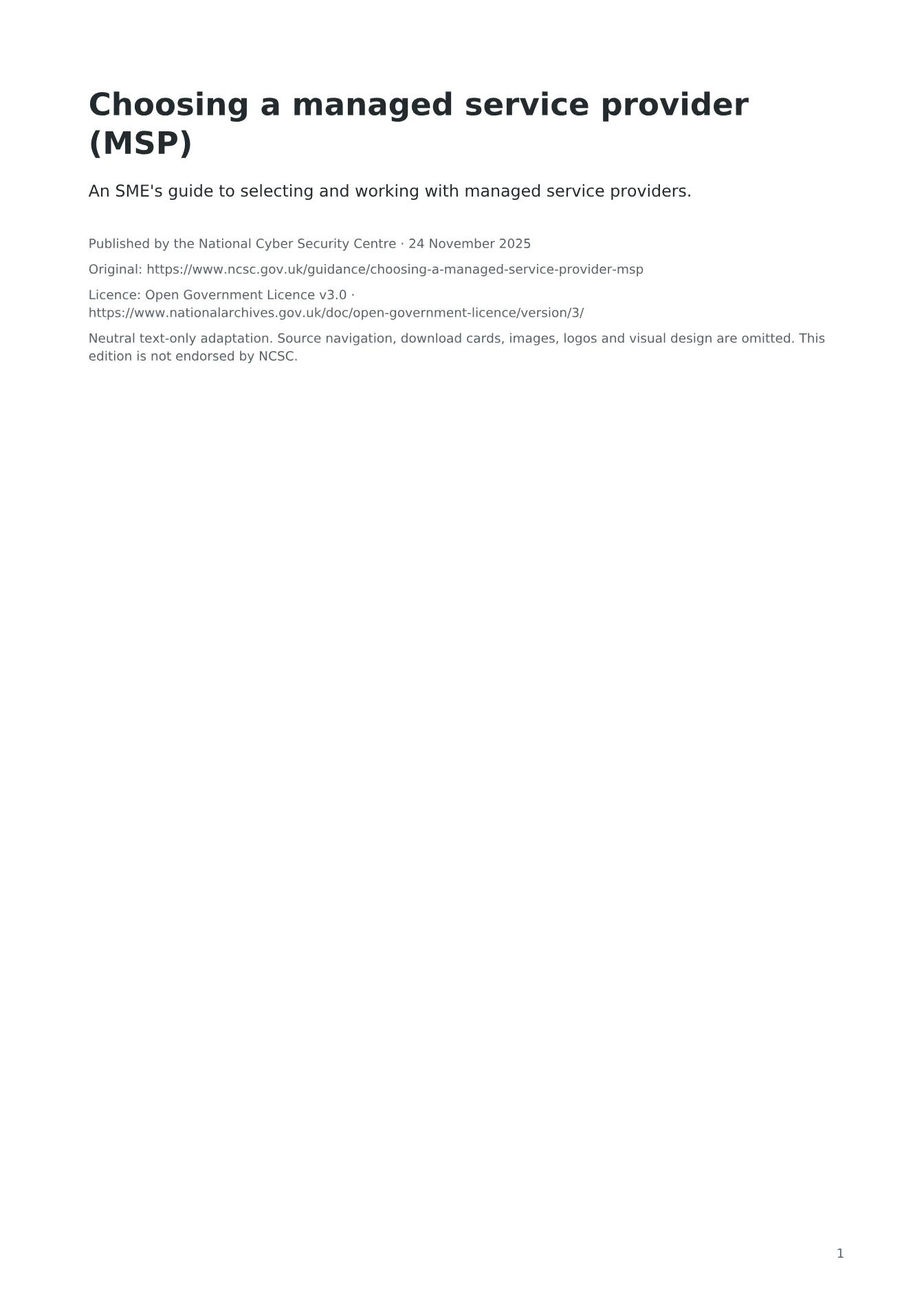 Cover of Choosing a managed service provider (MSP)