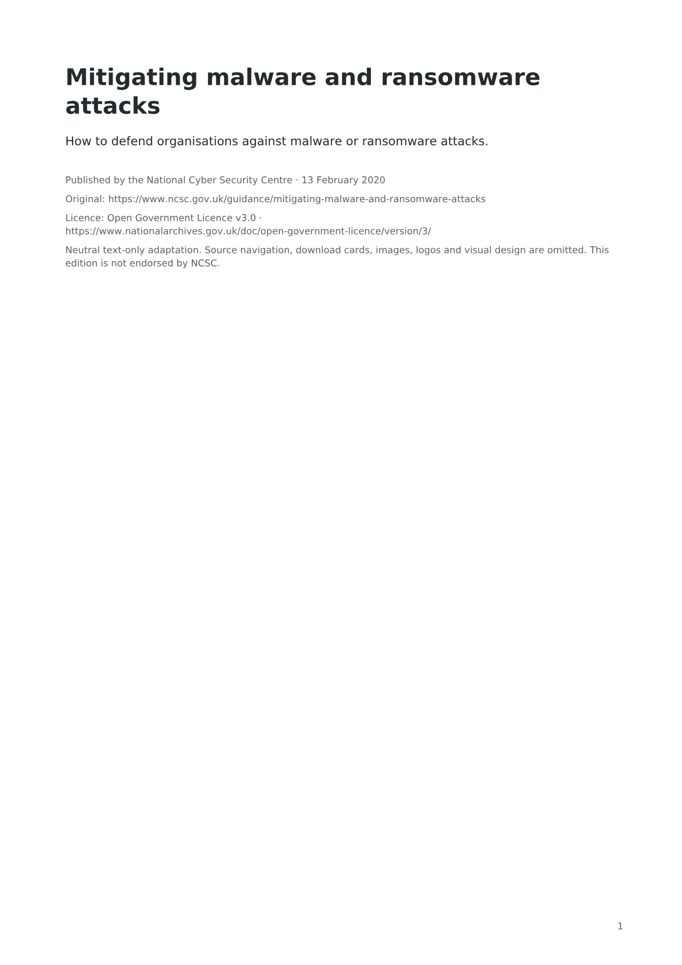 Cover of Mitigating malware and ransomware attacks