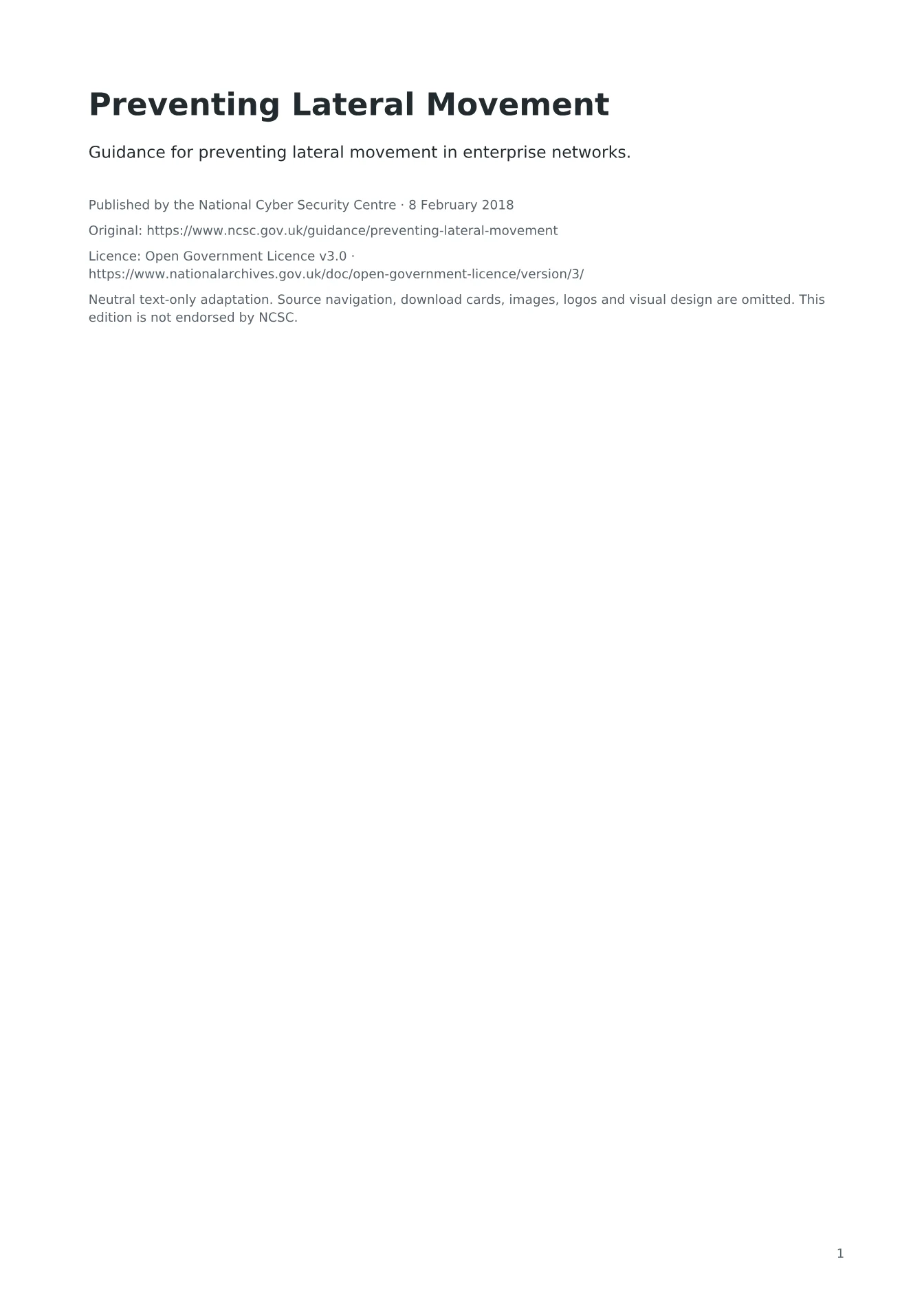 Cover of Preventing Lateral Movement