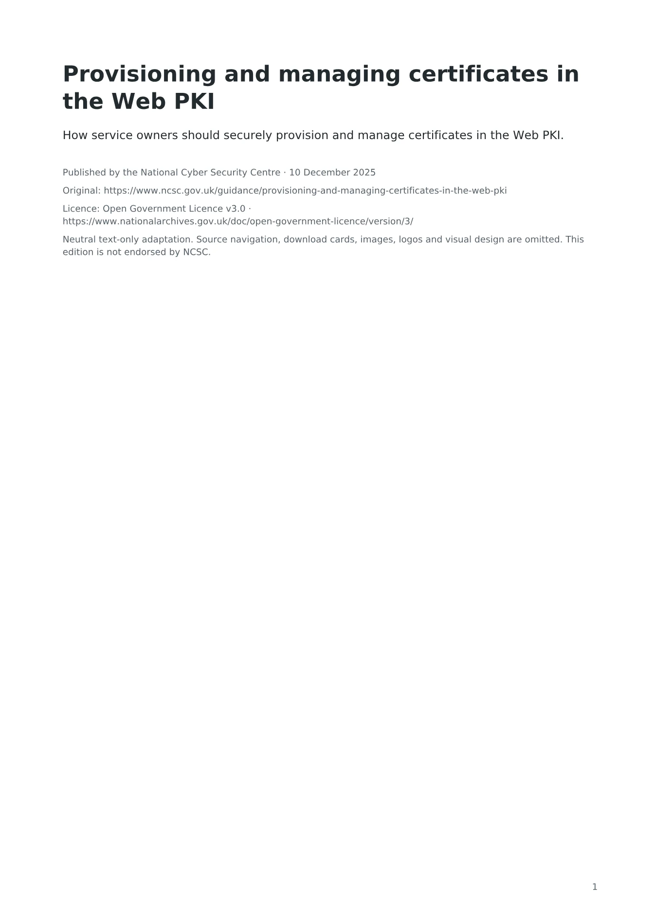Cover of Provisioning and managing certificates in the Web PKI