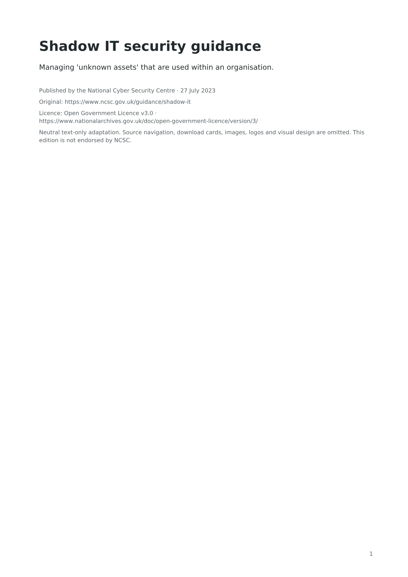 Cover of Shadow IT security guidance