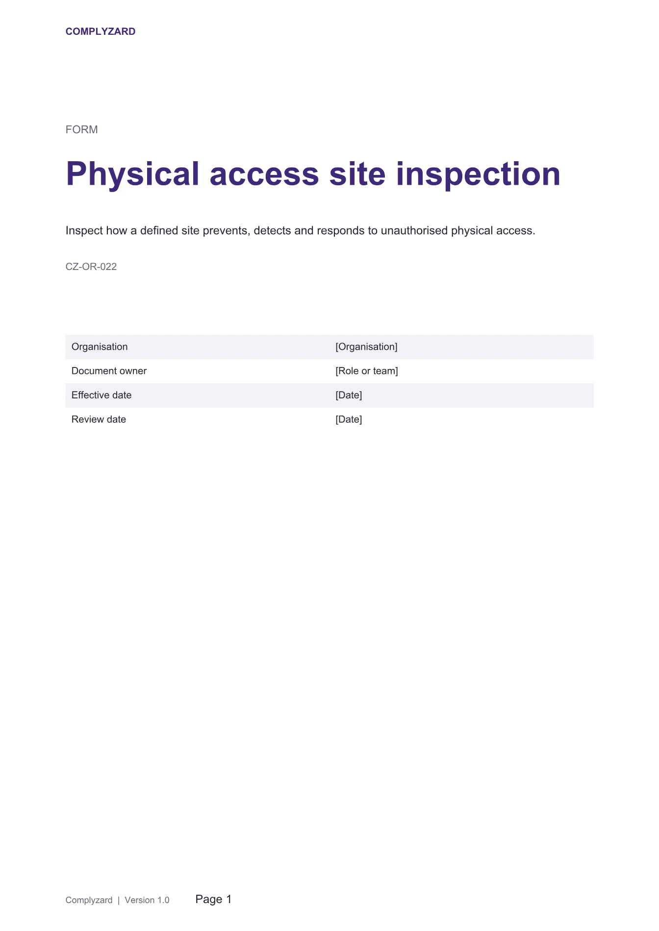 Cover of Physical access site inspection
