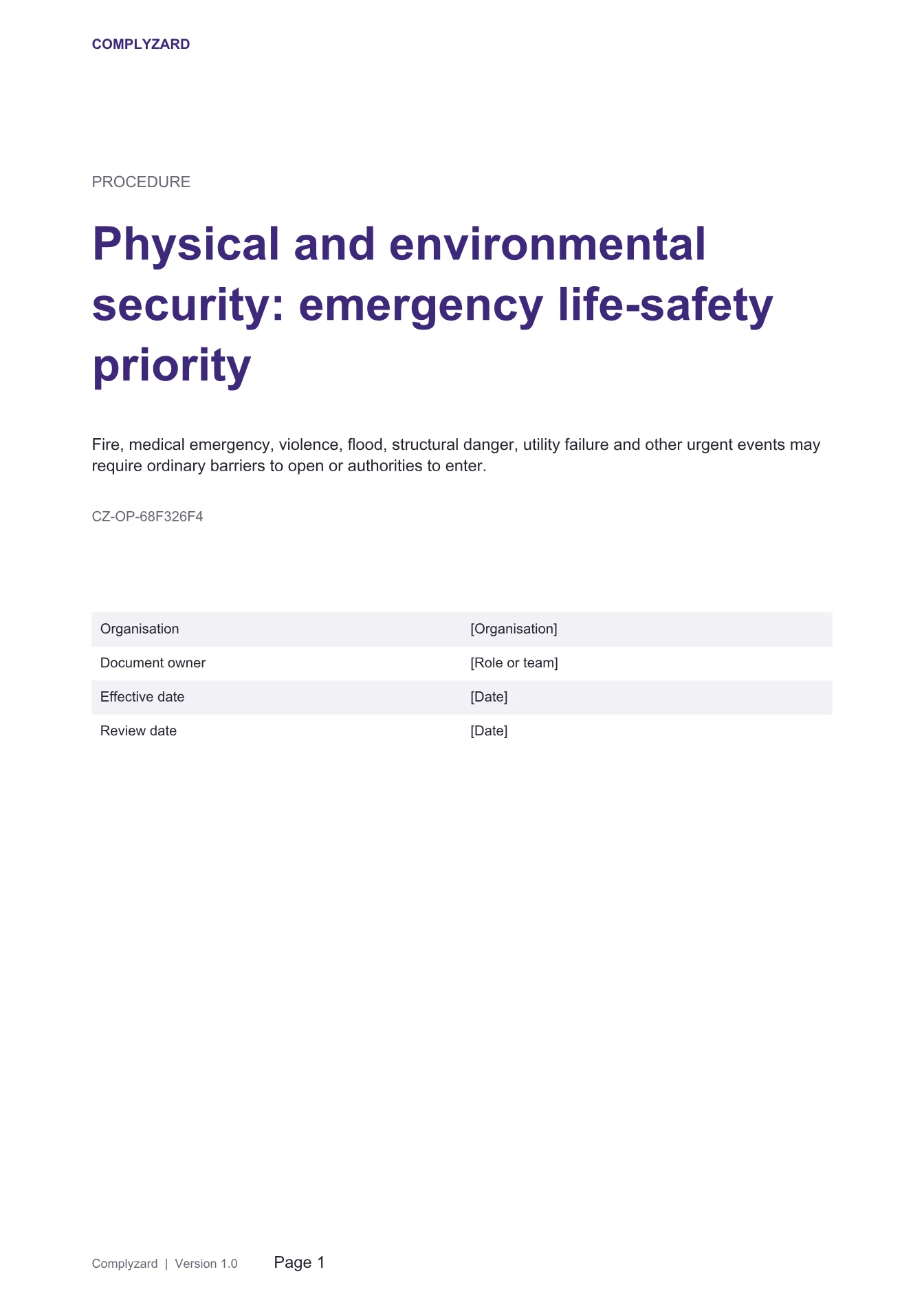 Cover of Physical and environmental security: emergency life-safety priority