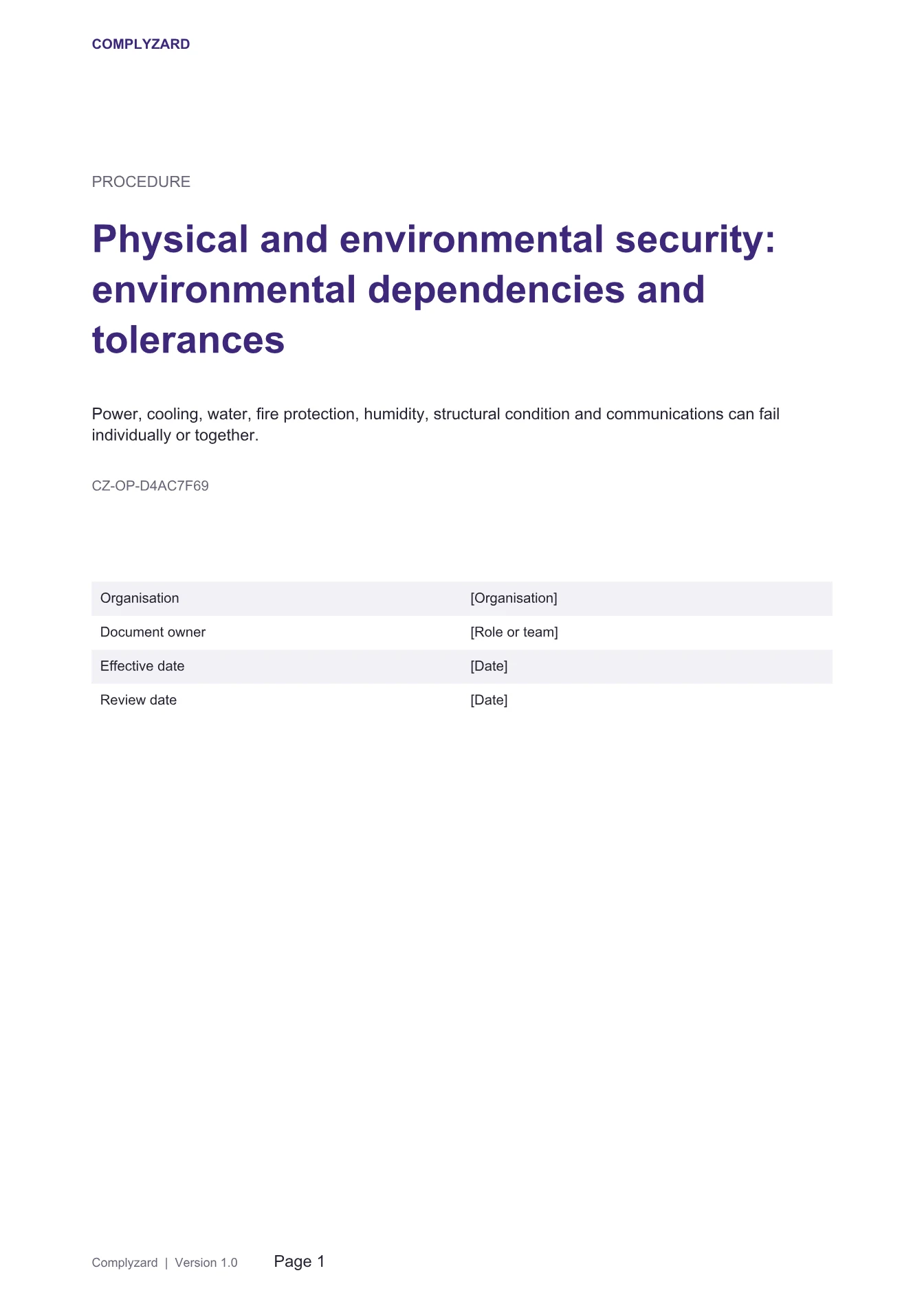 Cover of Physical and environmental security: environmental dependencies and tolerances