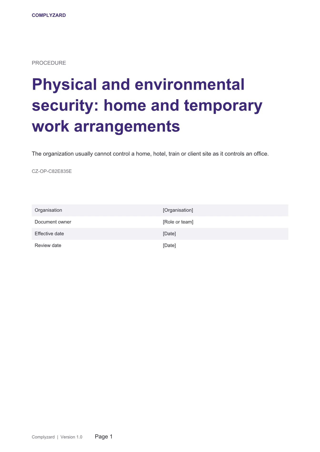 Cover of Physical and environmental security: home and temporary work arrangements