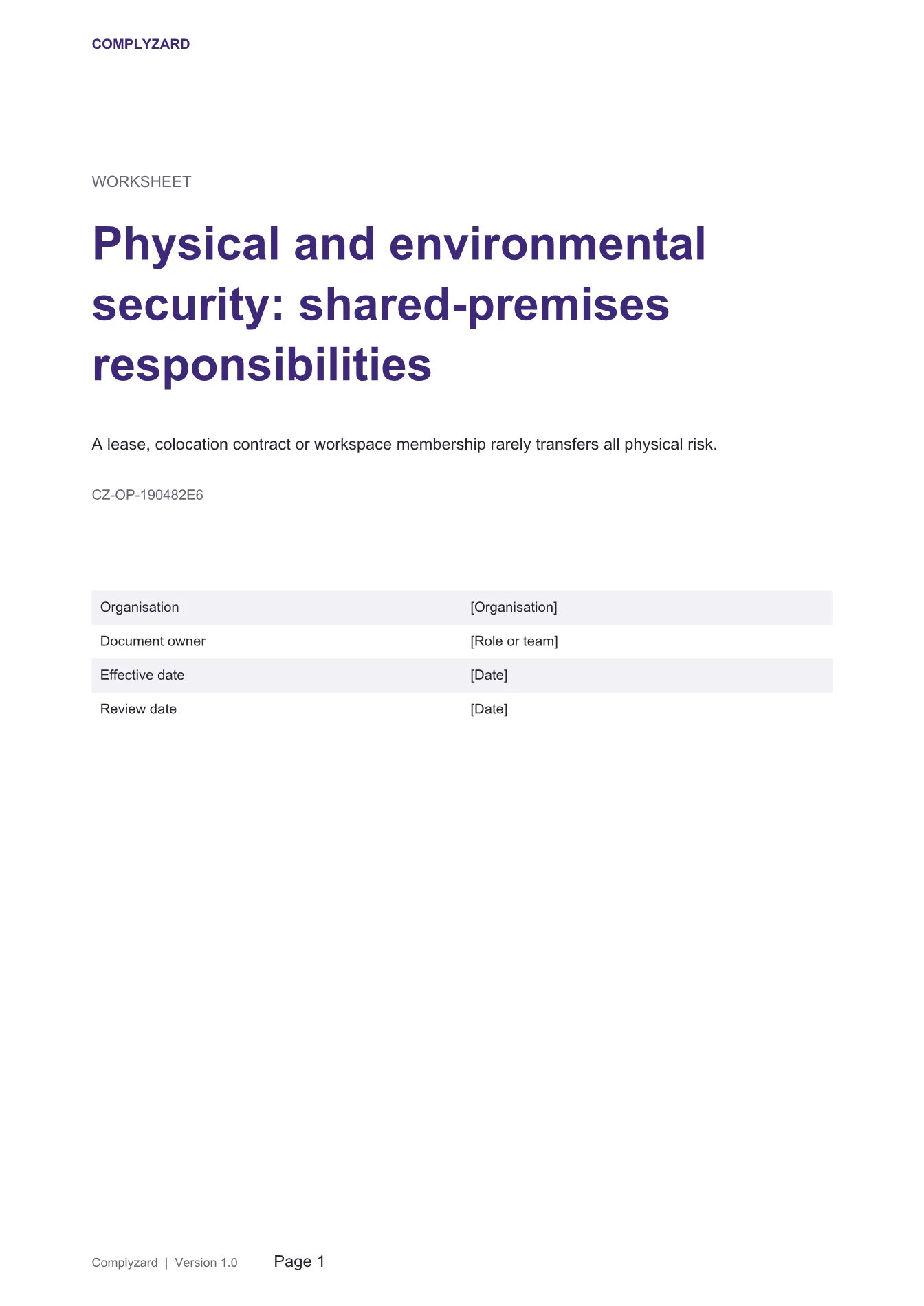 Cover of Physical and environmental security: shared-premises responsibilities