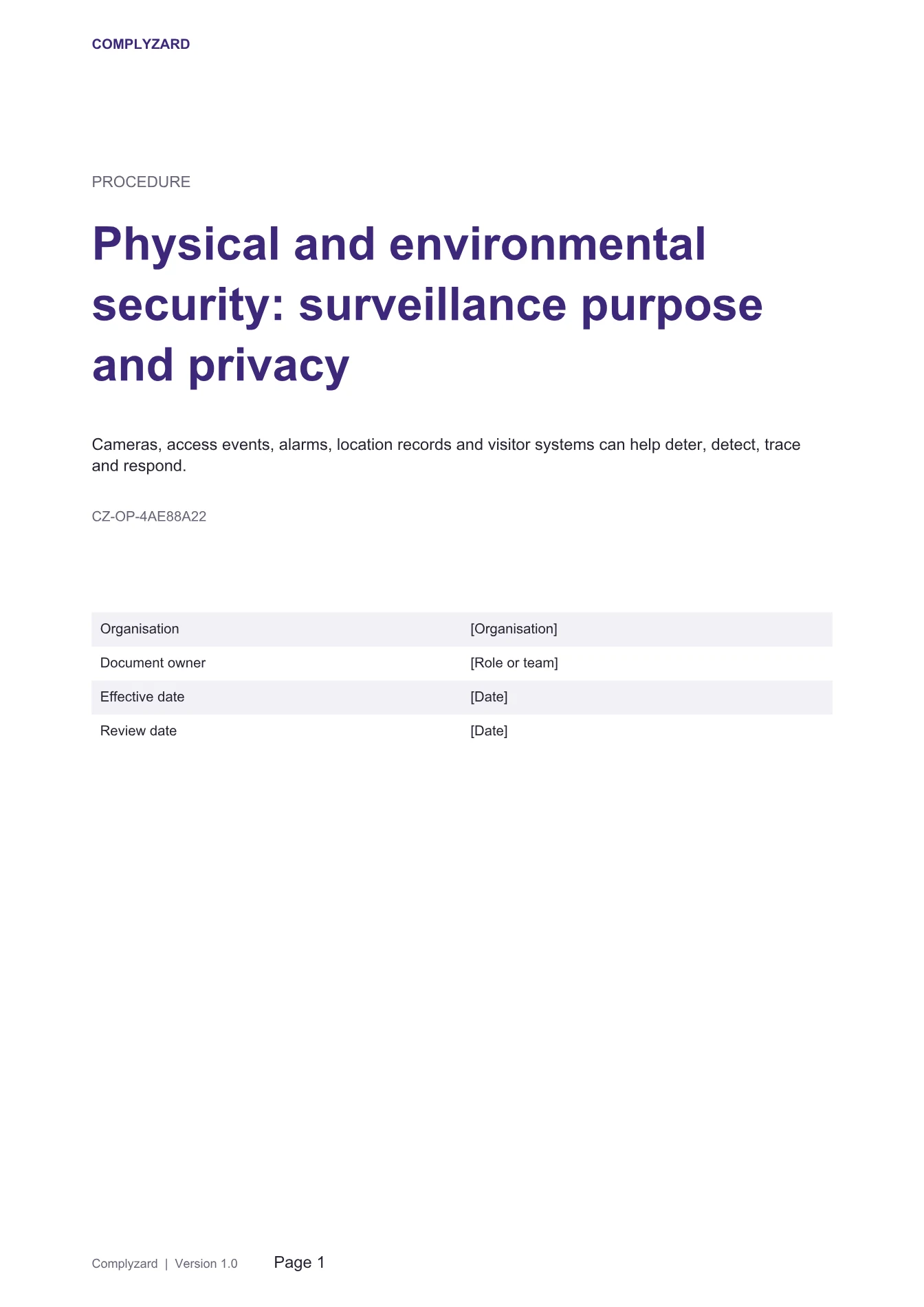 Cover of Physical and environmental security: surveillance purpose and privacy