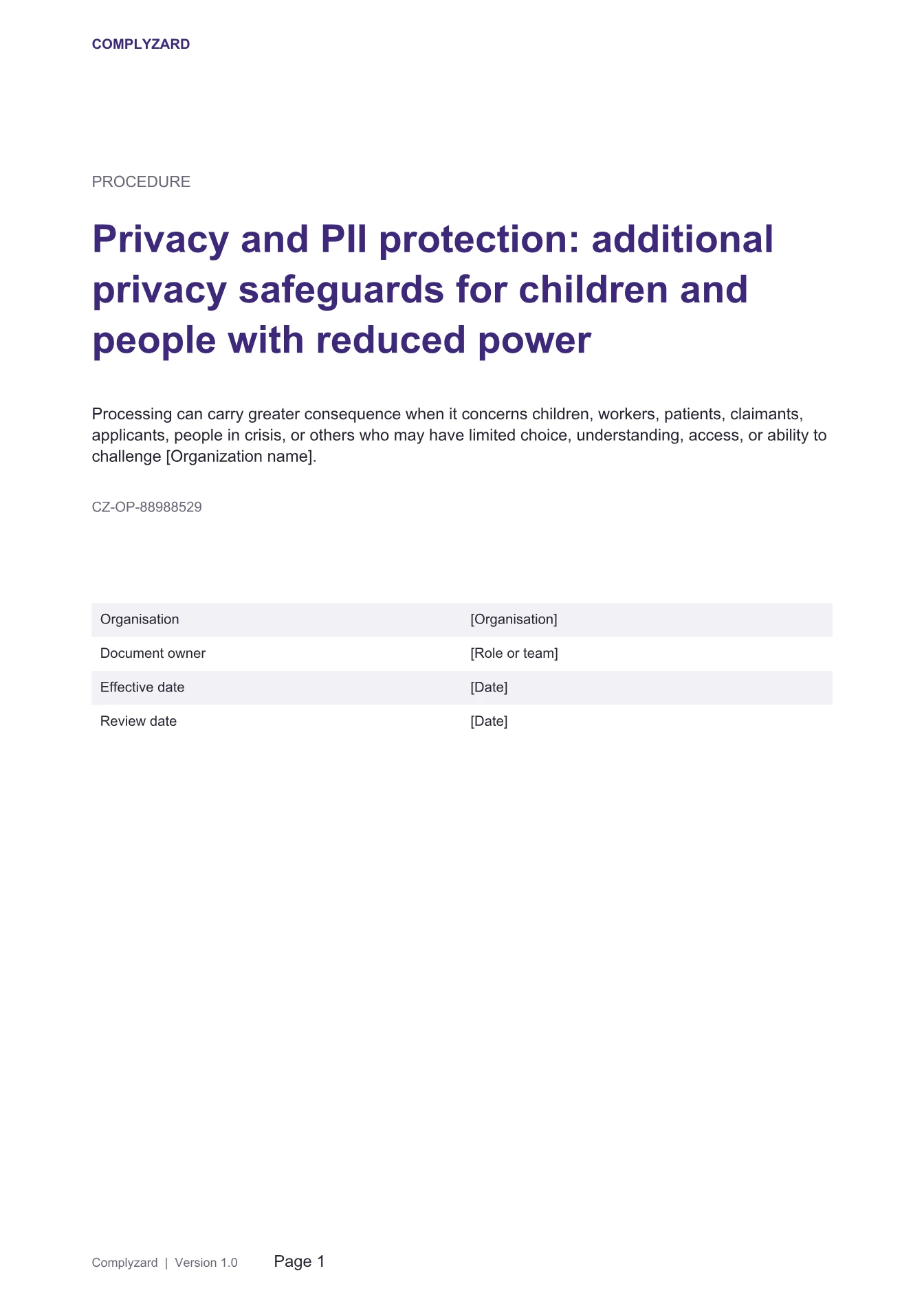 Cover of Privacy and PII protection: additional privacy safeguards for children and people with reduced power