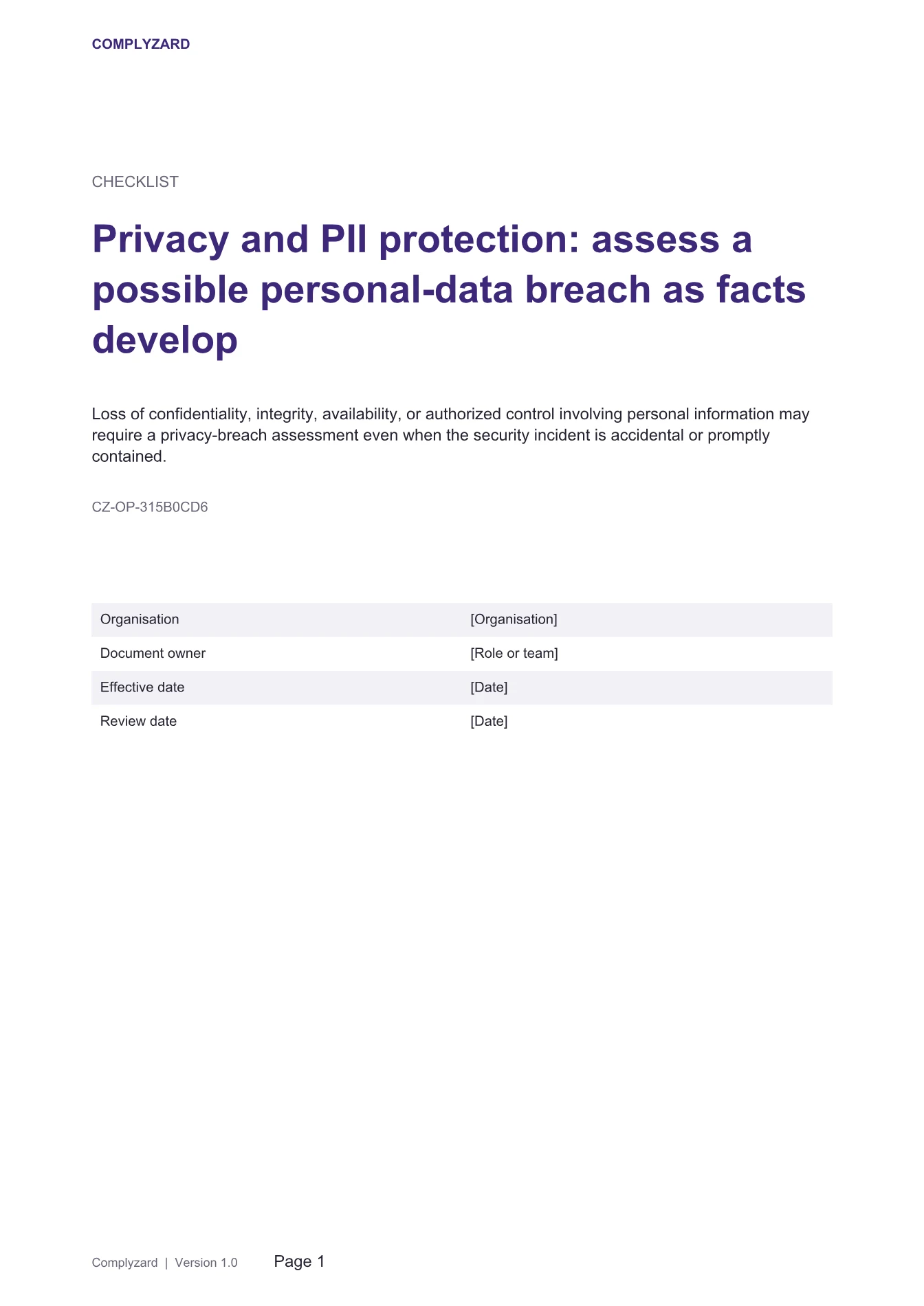 Cover of Privacy and PII protection: assess a possible personal-data breach as facts develop