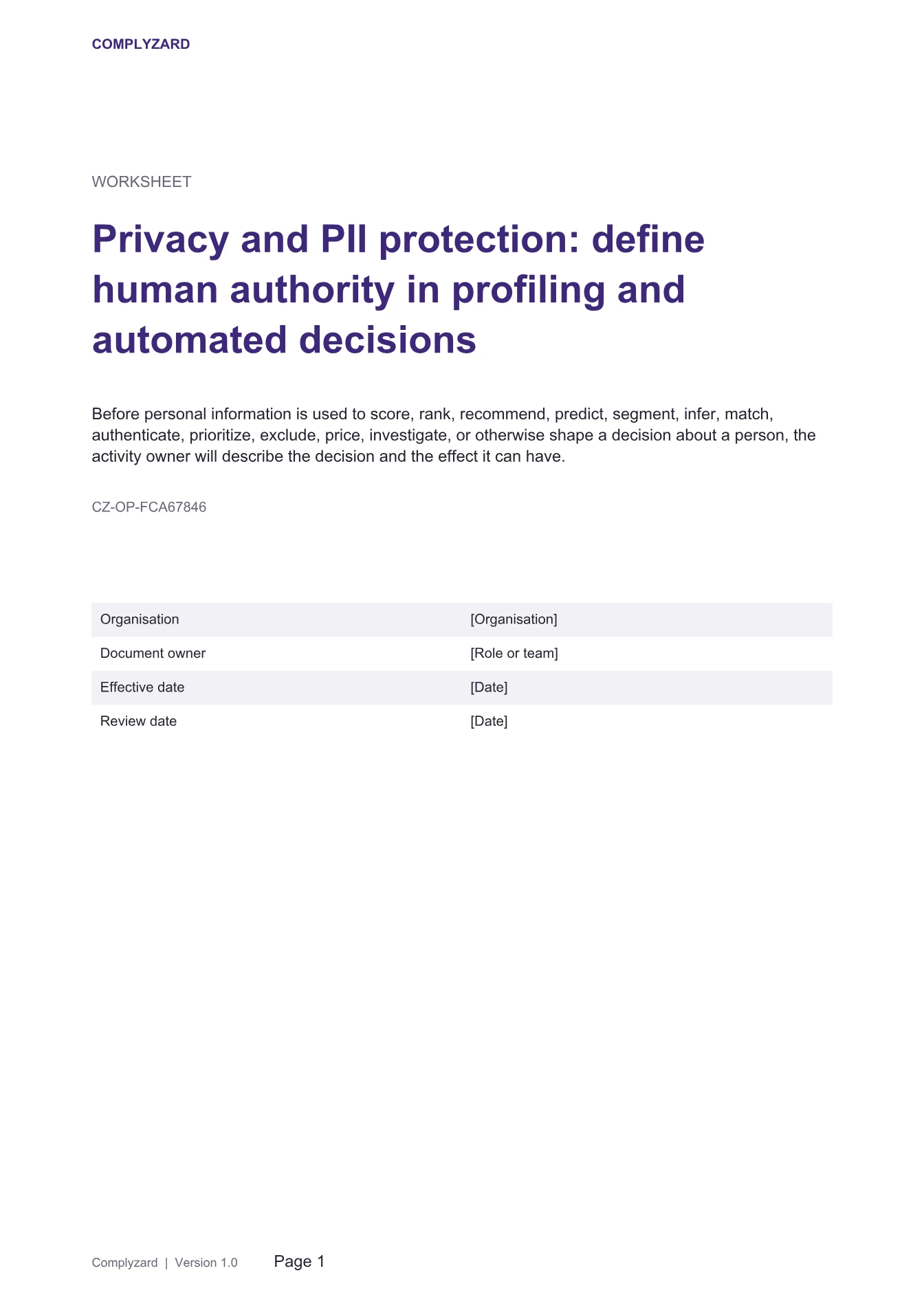 Cover of Privacy and PII protection: define human authority in profiling and automated decisions