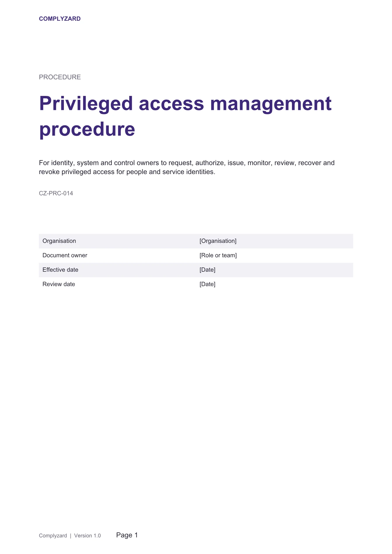 Cover of Privileged access management procedure