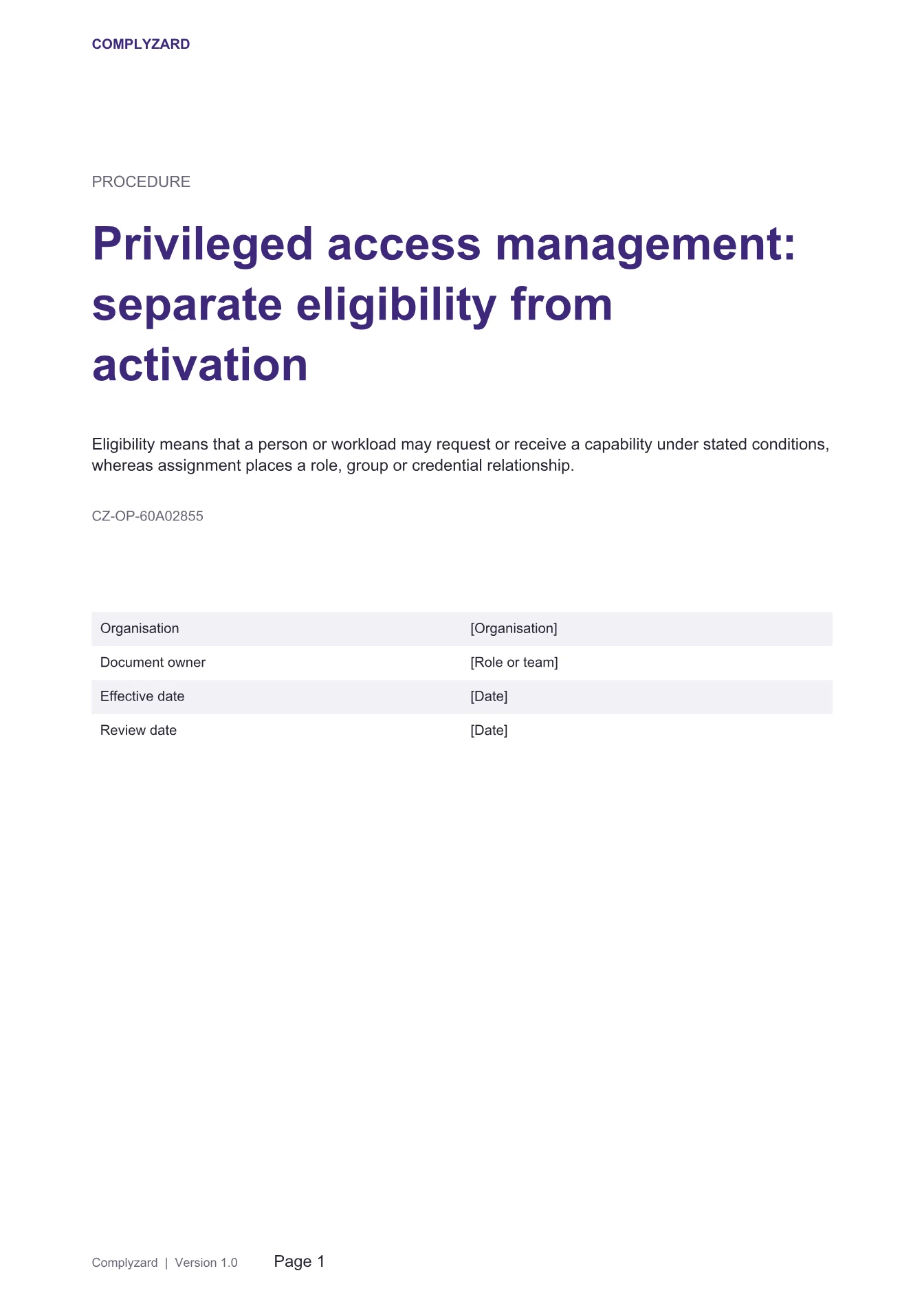 Cover of Privileged access management: separate eligibility from activation