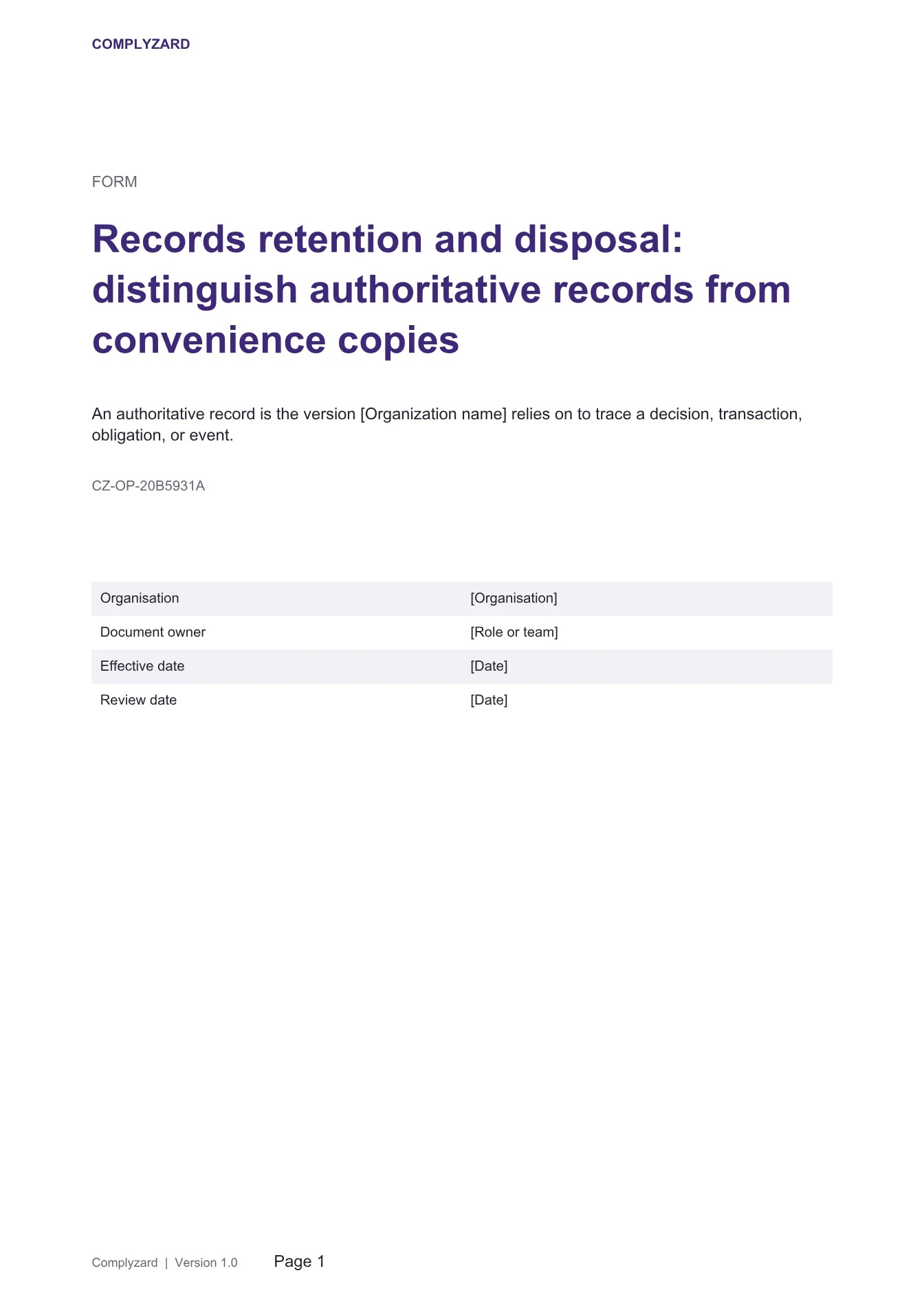Cover of Records retention and disposal: distinguish authoritative records from convenience copies