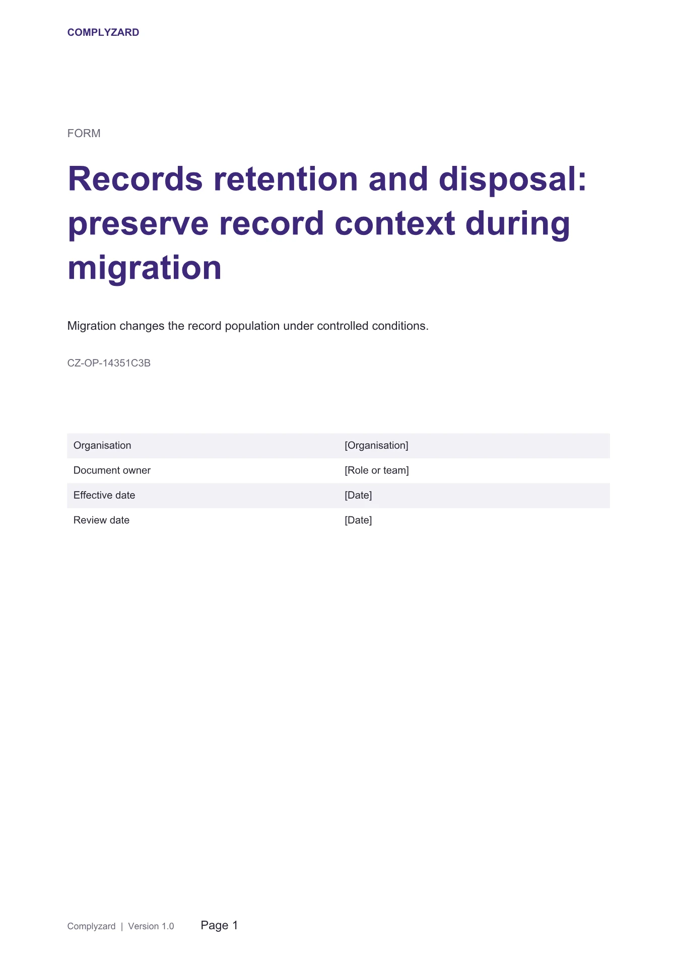 Cover of Records retention and disposal: preserve record context during migration