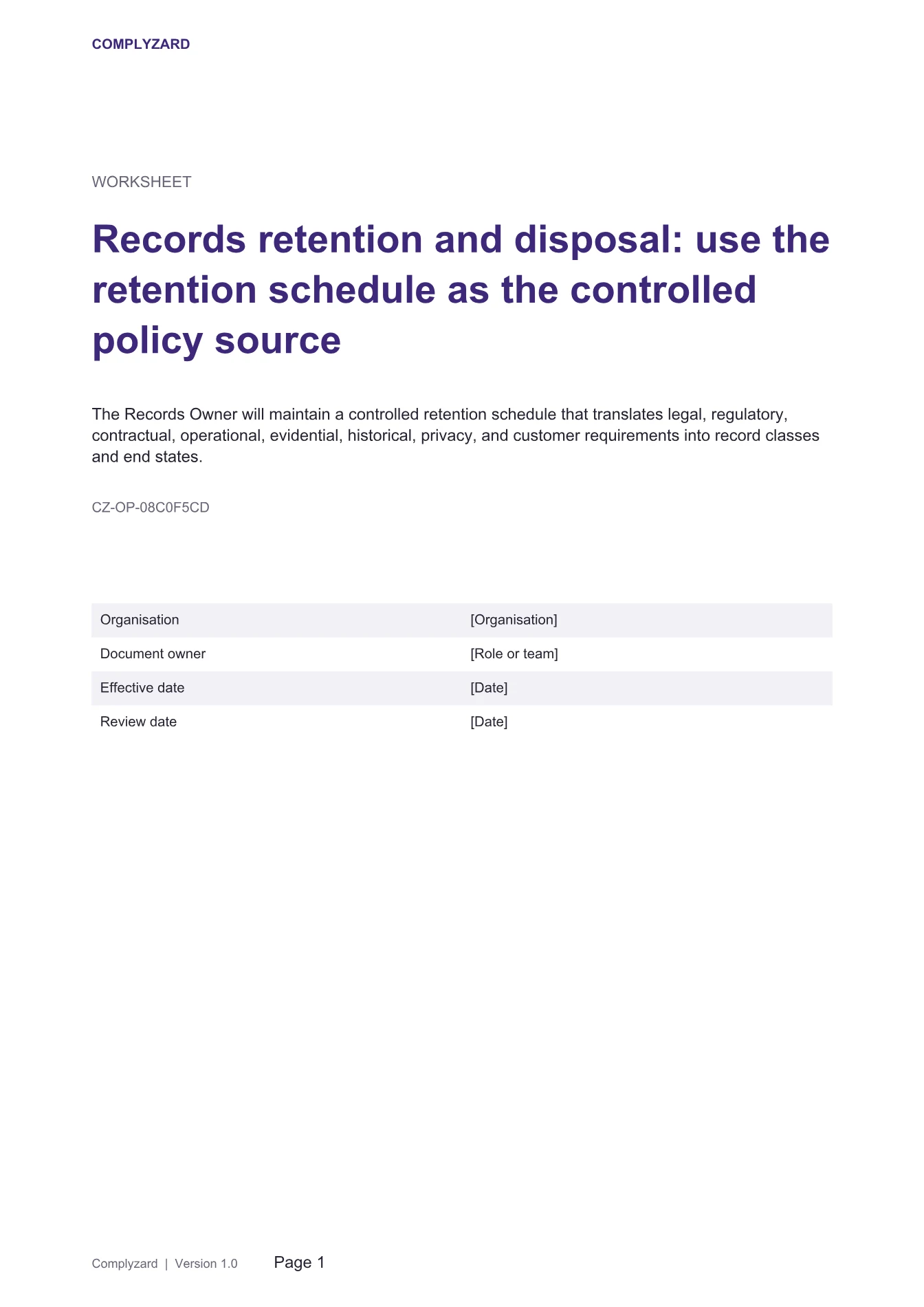 Cover of Records retention and disposal: use the retention schedule as the controlled policy source