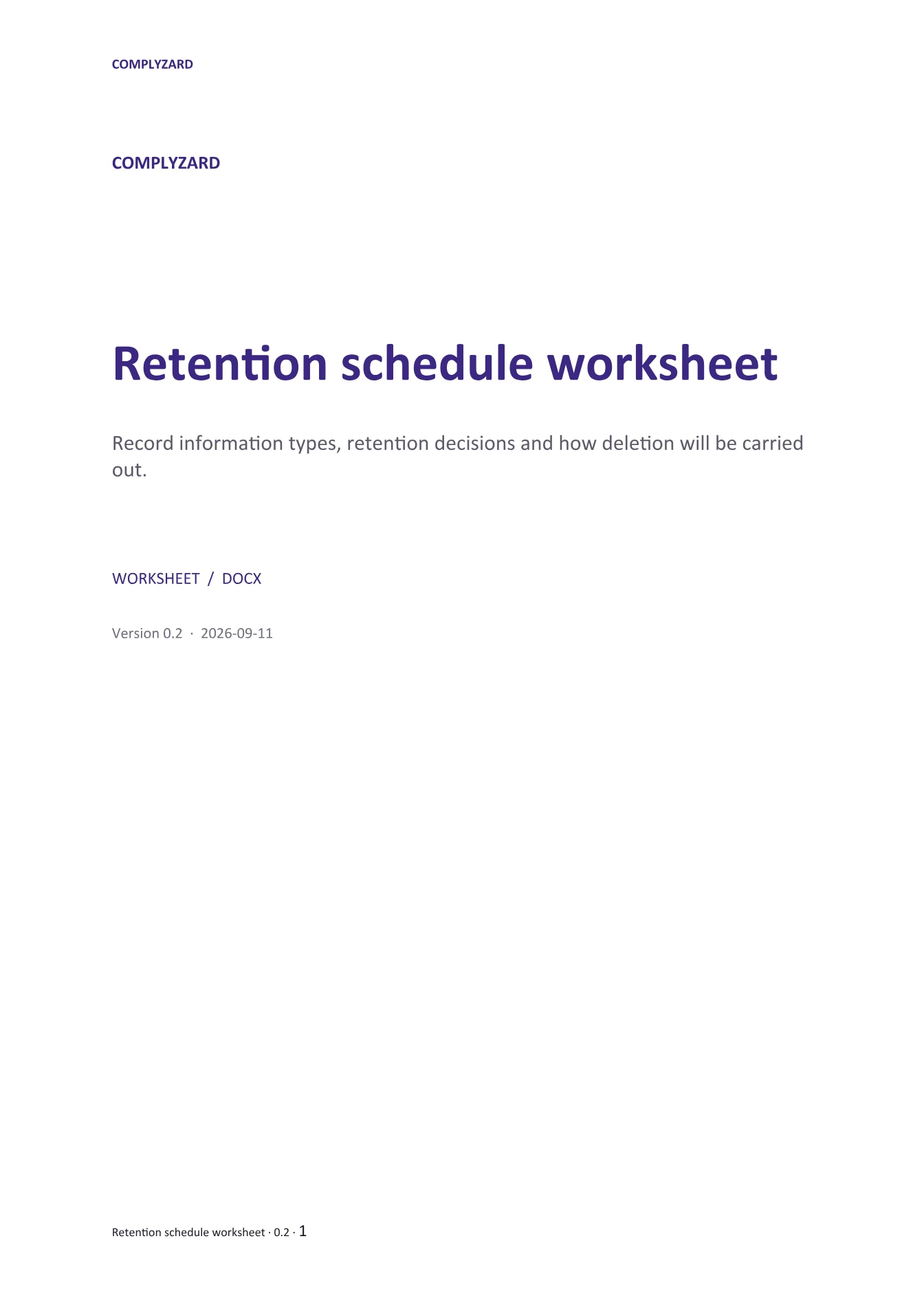 Cover of Retention schedule worksheet