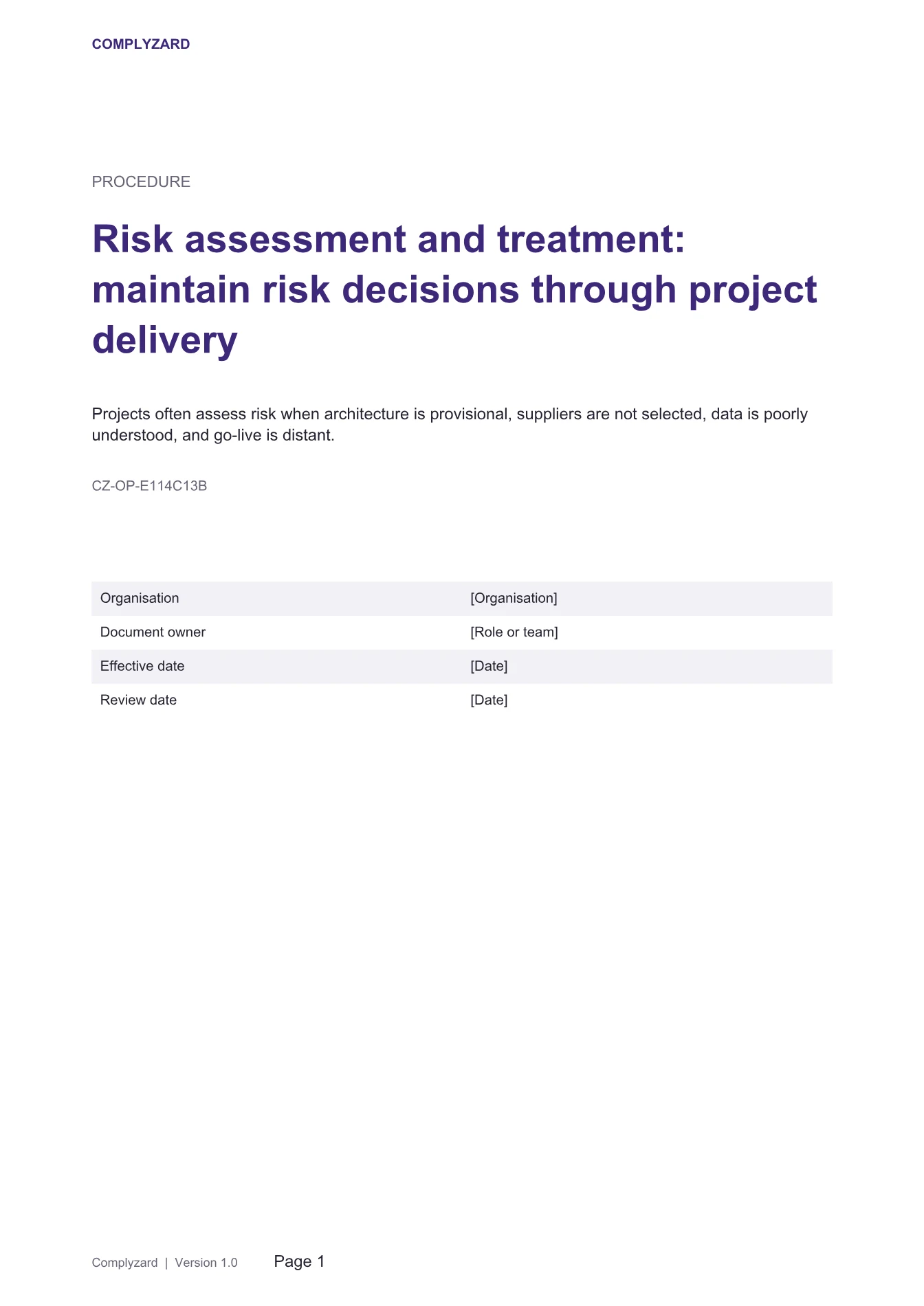 Cover of Risk assessment and treatment: maintain risk decisions through project delivery