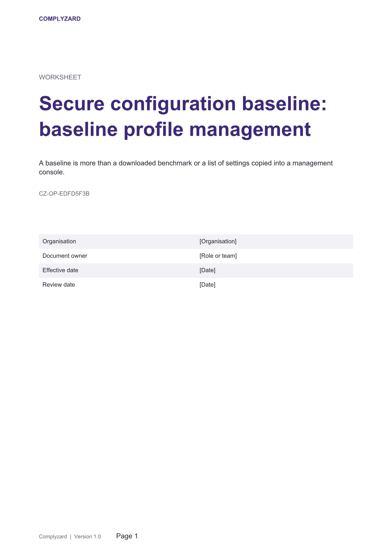 Cover of Secure configuration baseline: baseline profile management