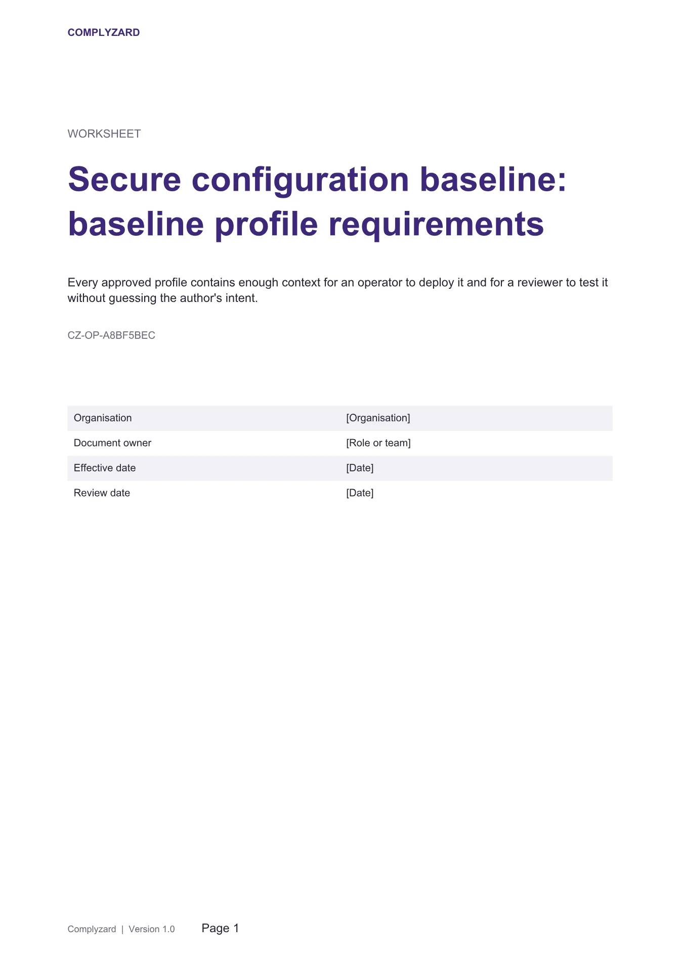 Cover of Secure configuration baseline: baseline profile requirements