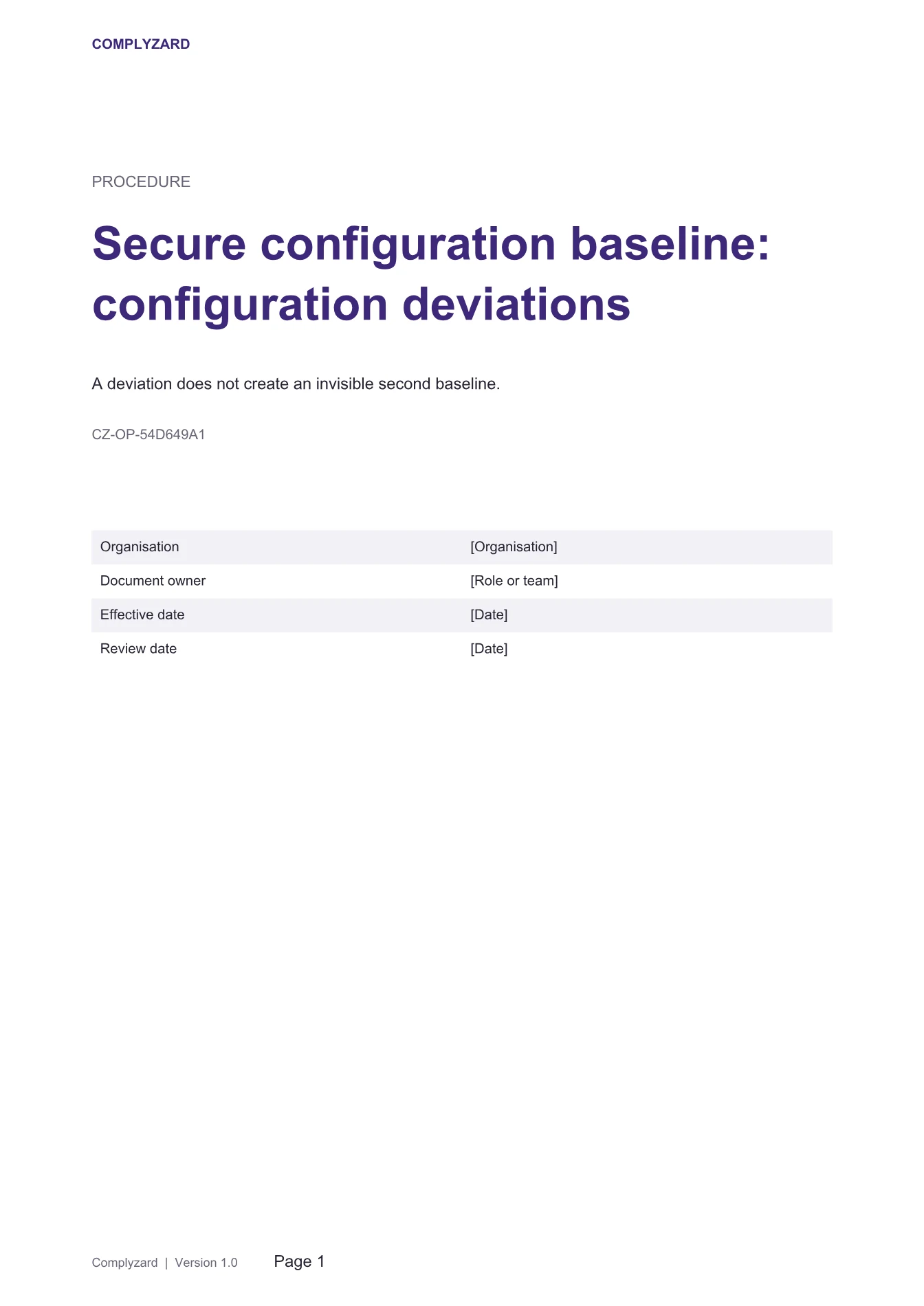Cover of Secure configuration baseline: configuration deviations