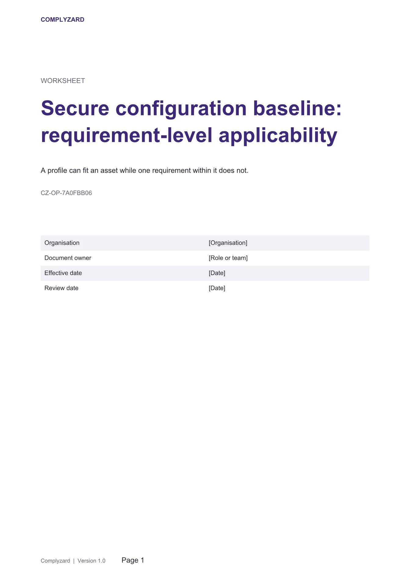 Cover of Secure configuration baseline: requirement-level applicability