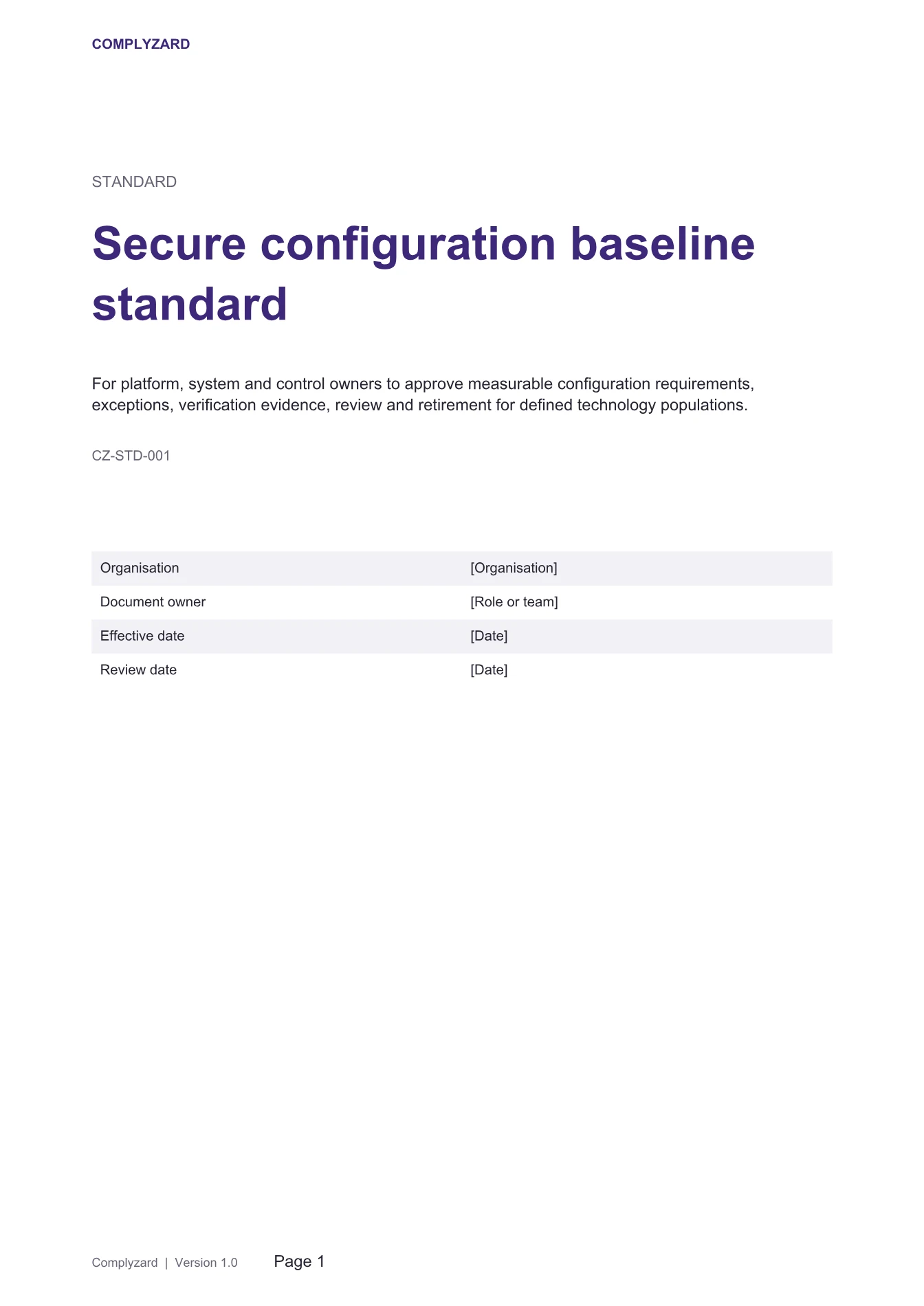 Cover of Secure configuration baseline standard