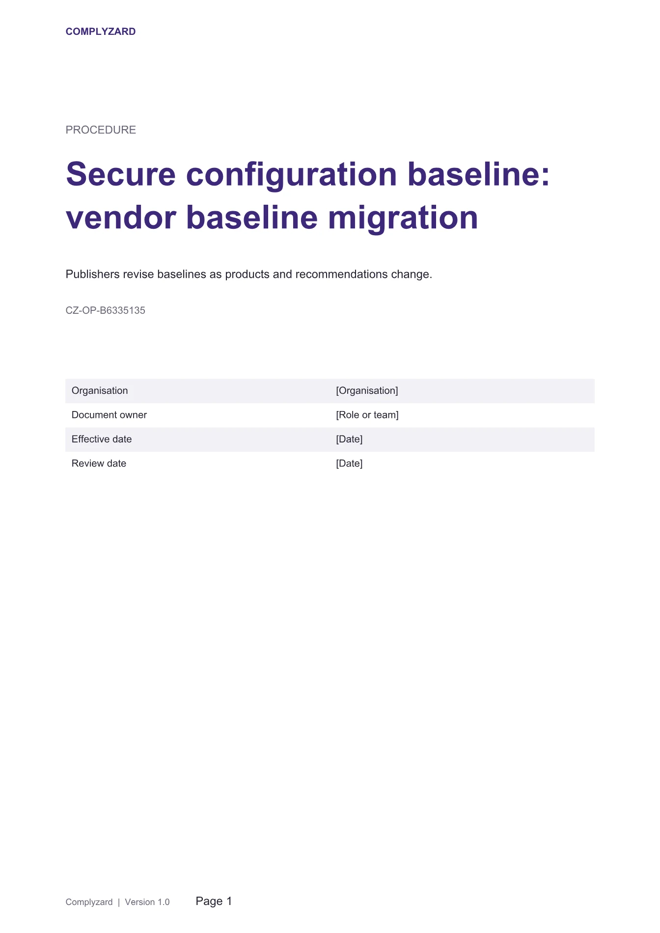 Cover of Secure configuration baseline: vendor baseline migration