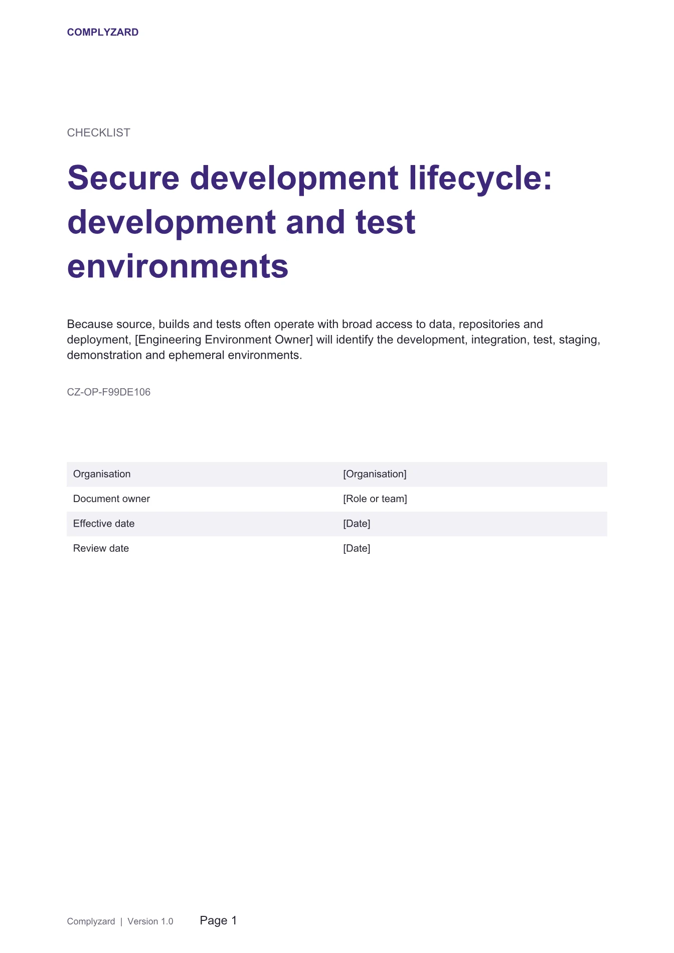 Cover of Secure development lifecycle: development and test environments