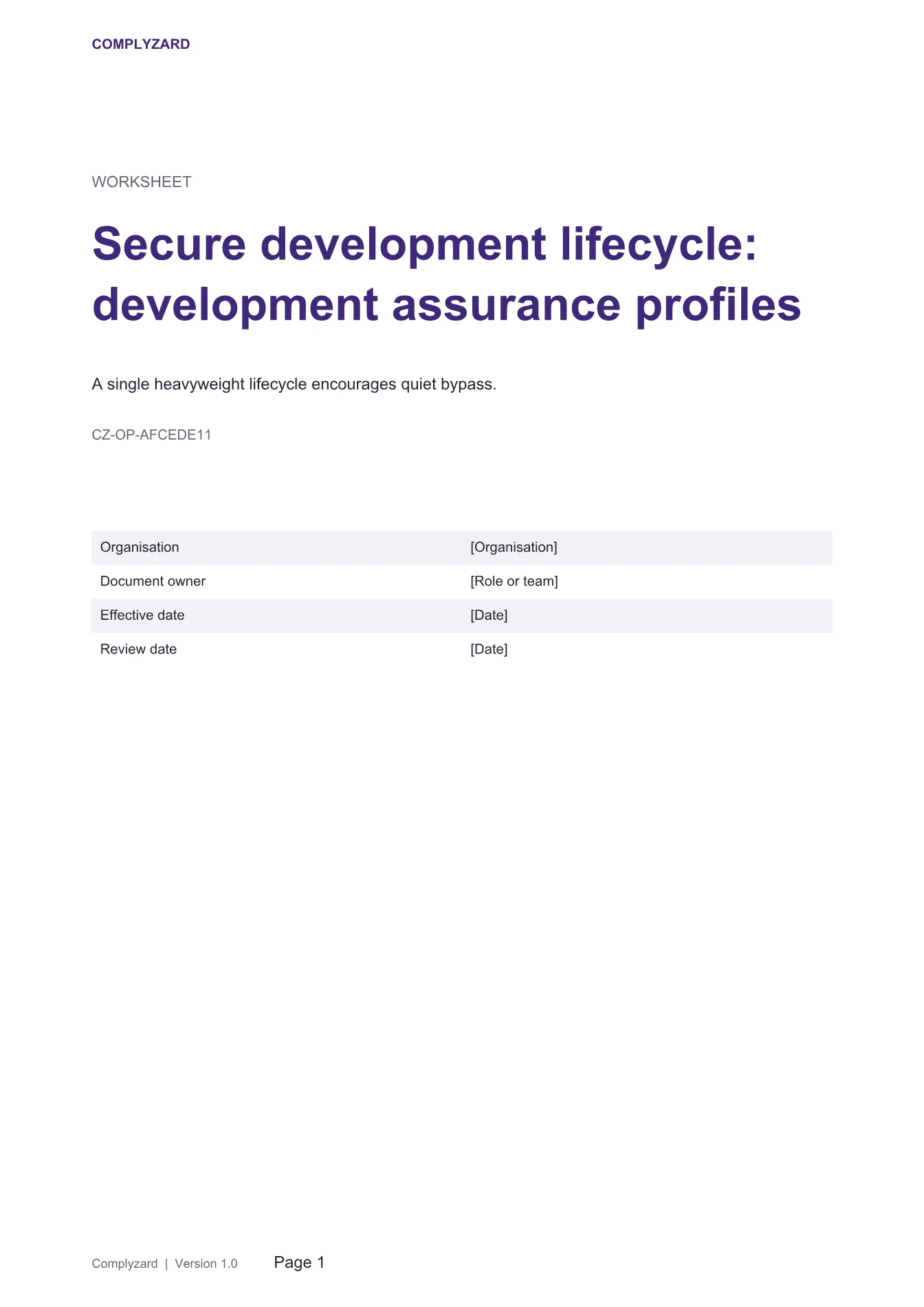 Cover of Secure development lifecycle: development assurance profiles