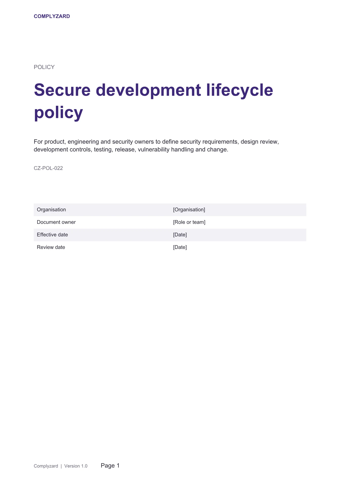 Cover of Secure development lifecycle policy